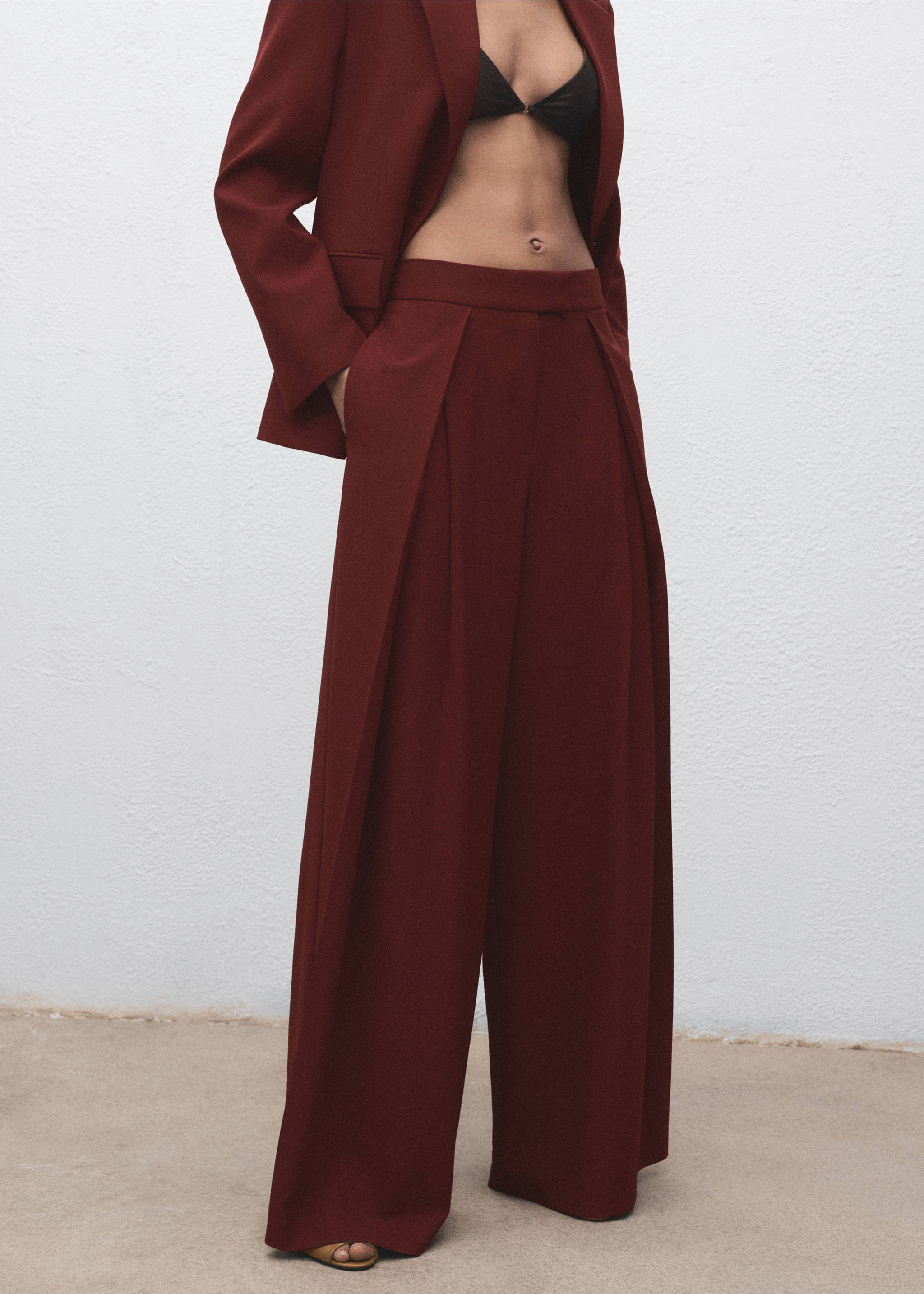 Wide leg pleated suit trousers - Medium plane, Dark Orange. Ref: 17024120-00.