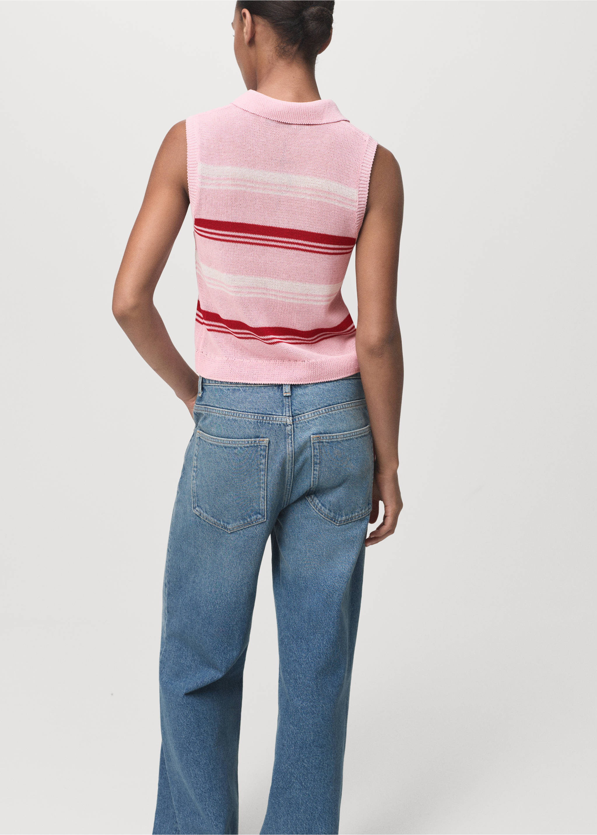 Striped knitted polo-neck top - Reverse of the article, Pastel Pink. Ref: 17024142-00.