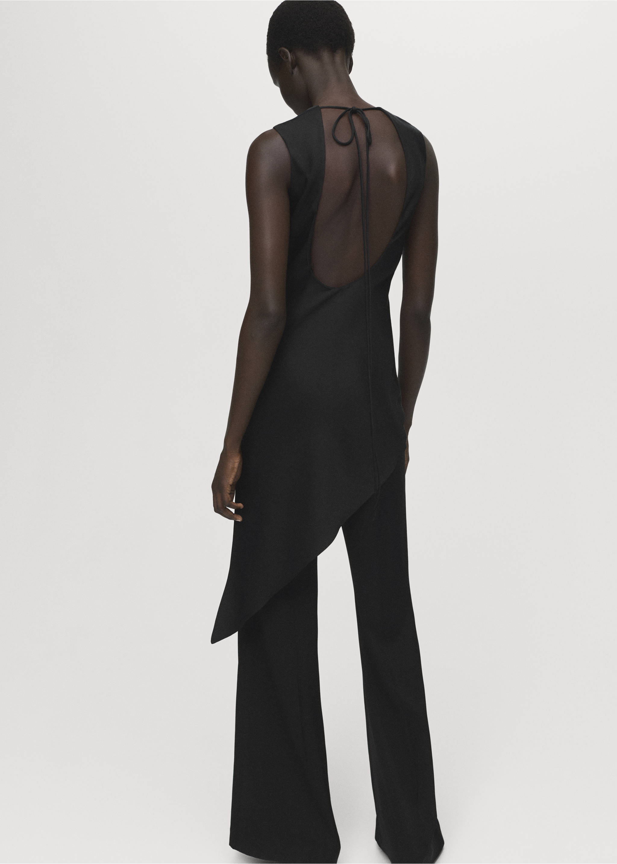 Asymmetrical satin top - Reverse of the article, Black. Ref: 17024148-00.
