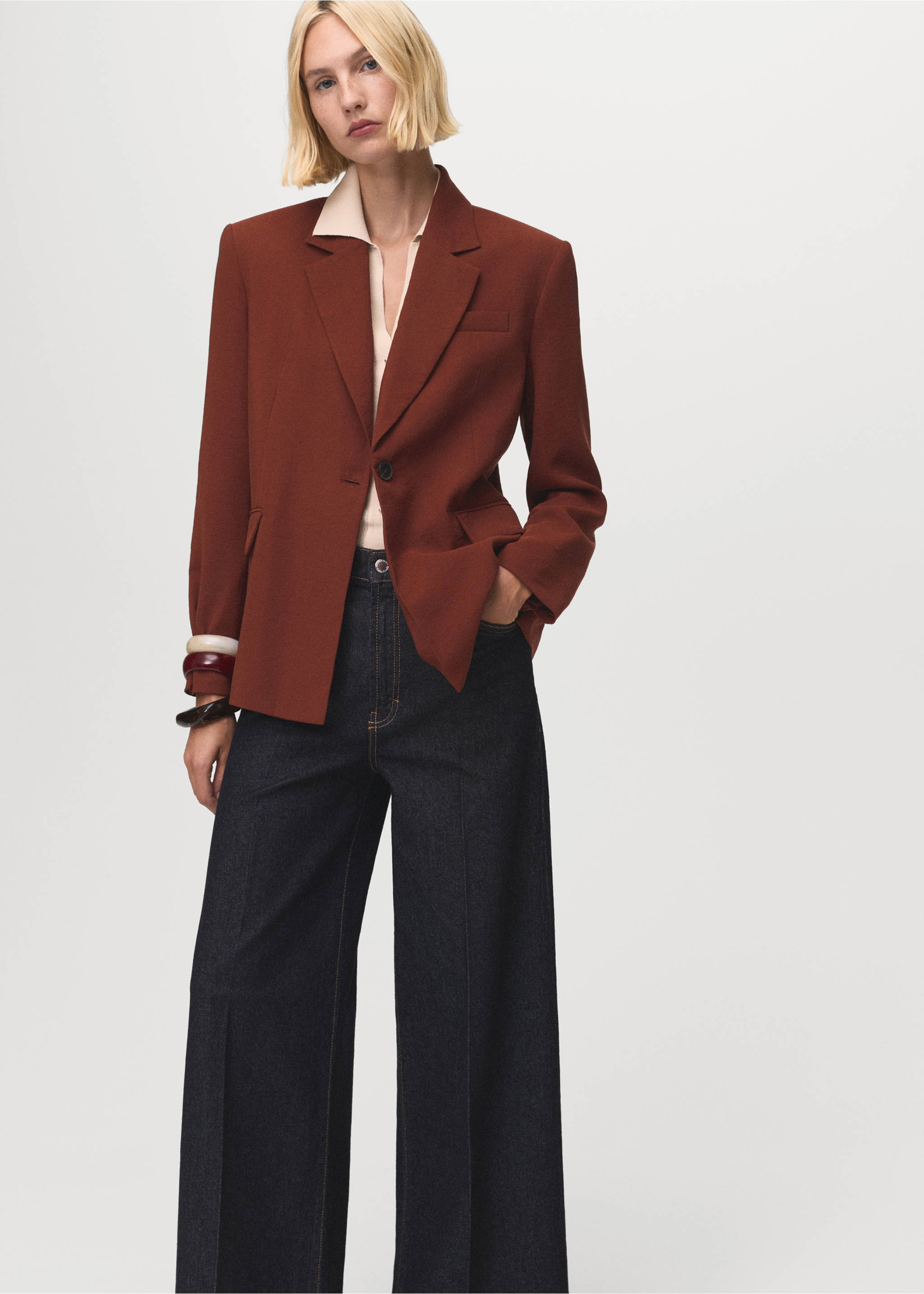 Modal suit jacket - Details of the article 3, Burnt Orange. Ref: 17024150-00.