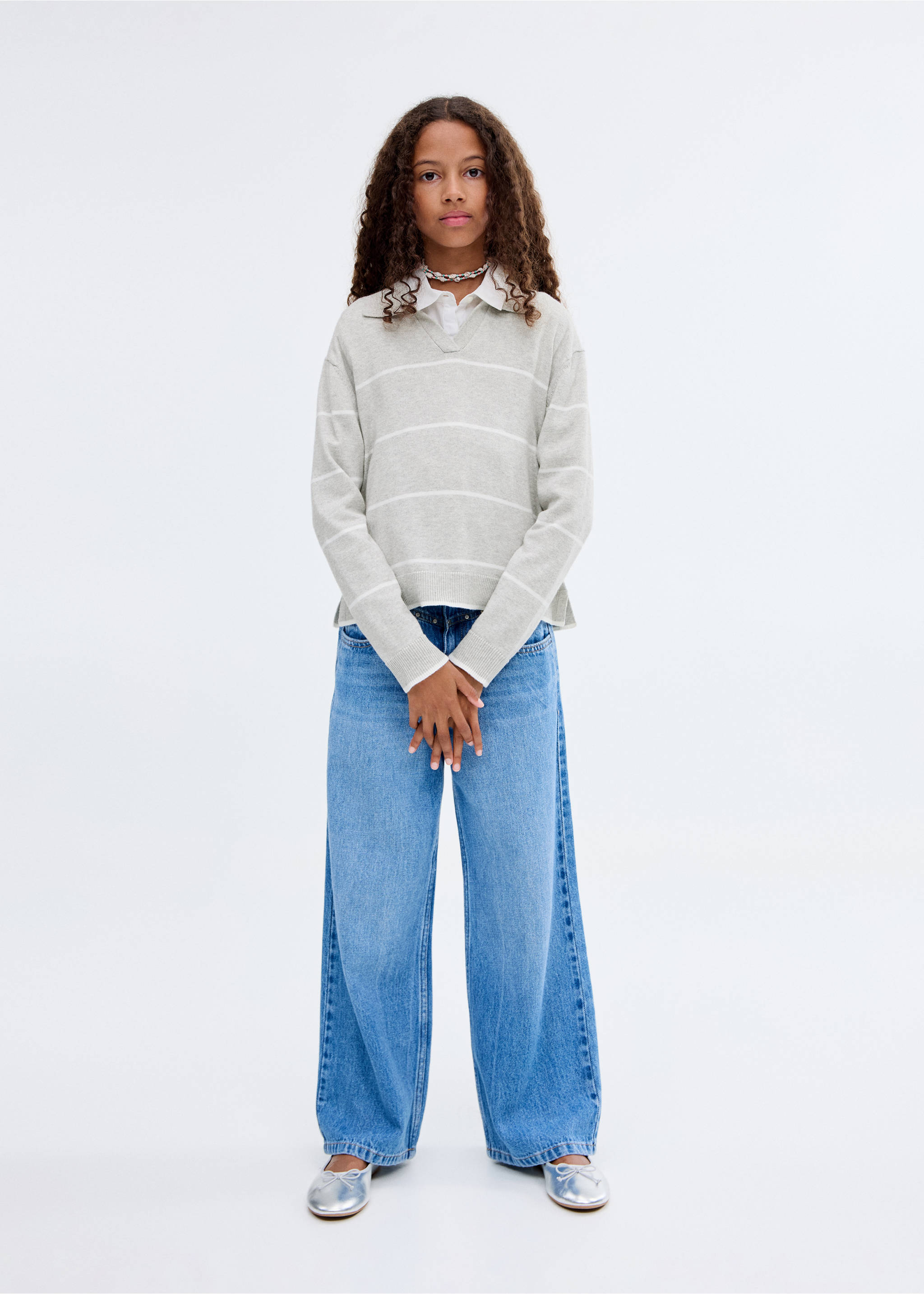 Striped polo-neck sweater - General plane, Light Heather Grey. Ref: 17024418-00.