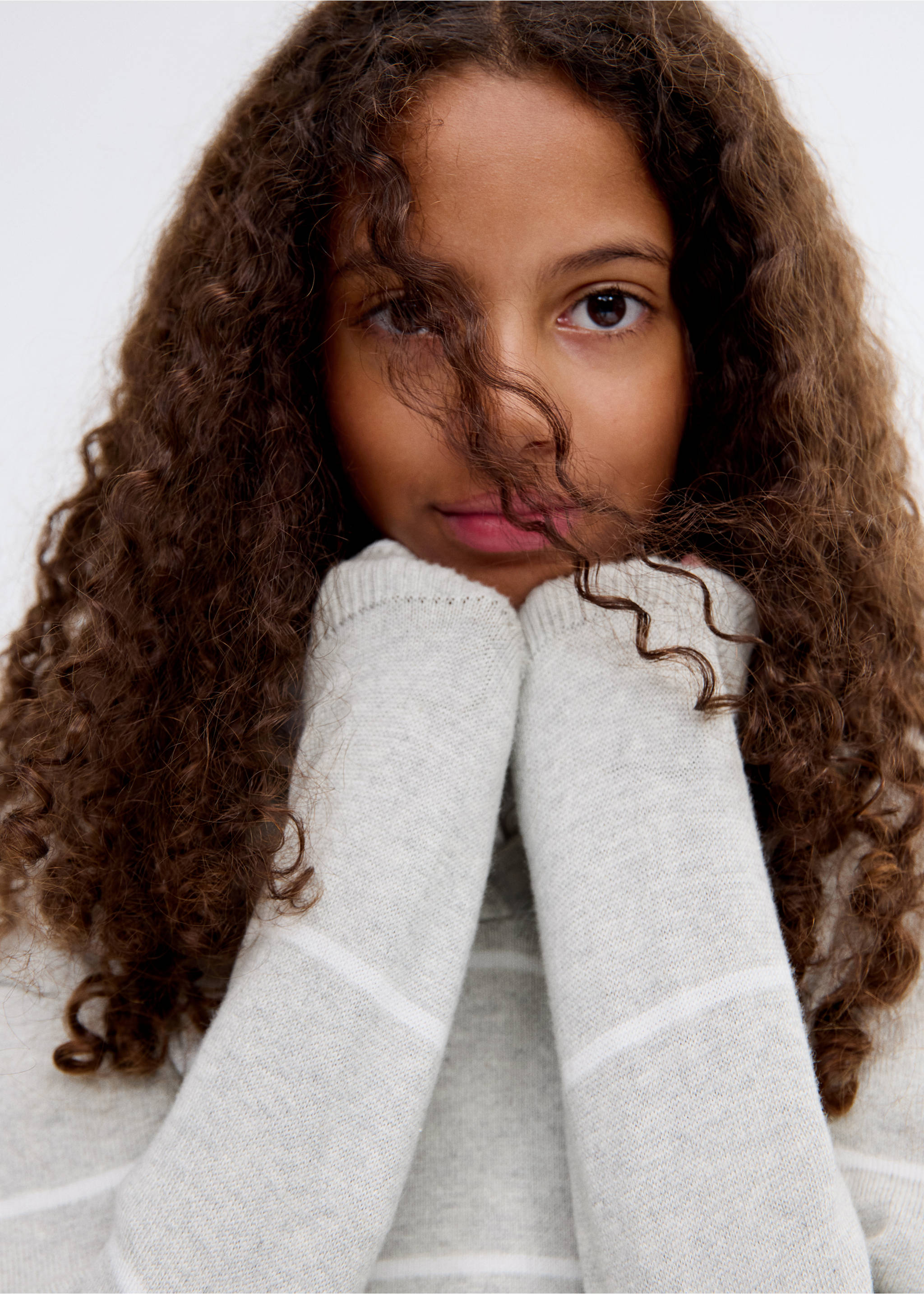 Striped polo-neck sweater - Details of the article 1, Light Heather Grey. Ref: 17024418-00.