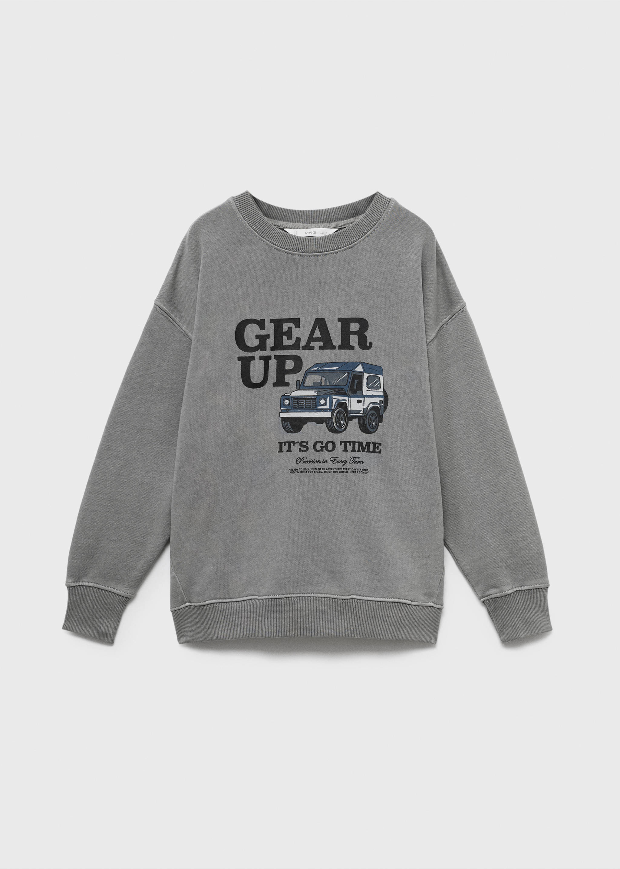 Grey crew-neck sweatshirt featuring a graphic print with a car and text on the chest., Grey. Ref: 17024419-00.
