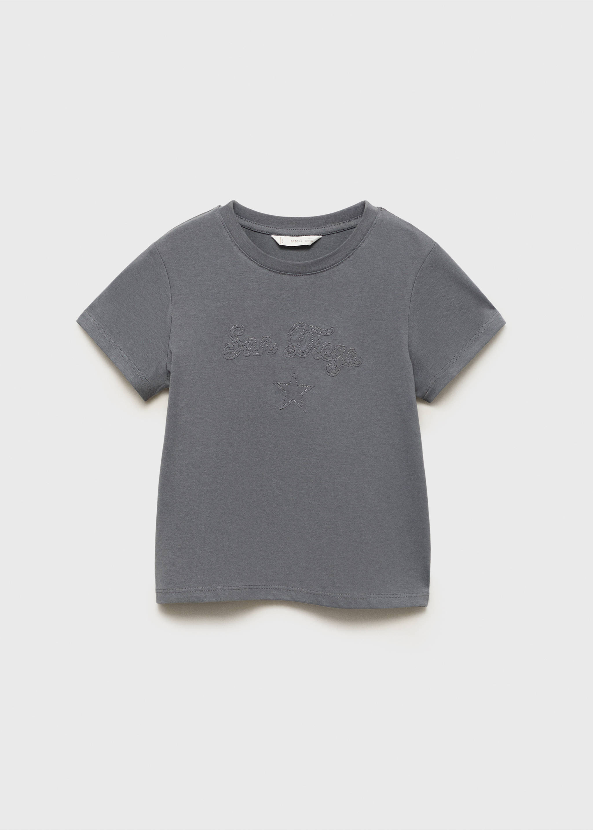 Embroidered cotton T-shirt - Article without model, Charcoal. Ref: 17024423-00.