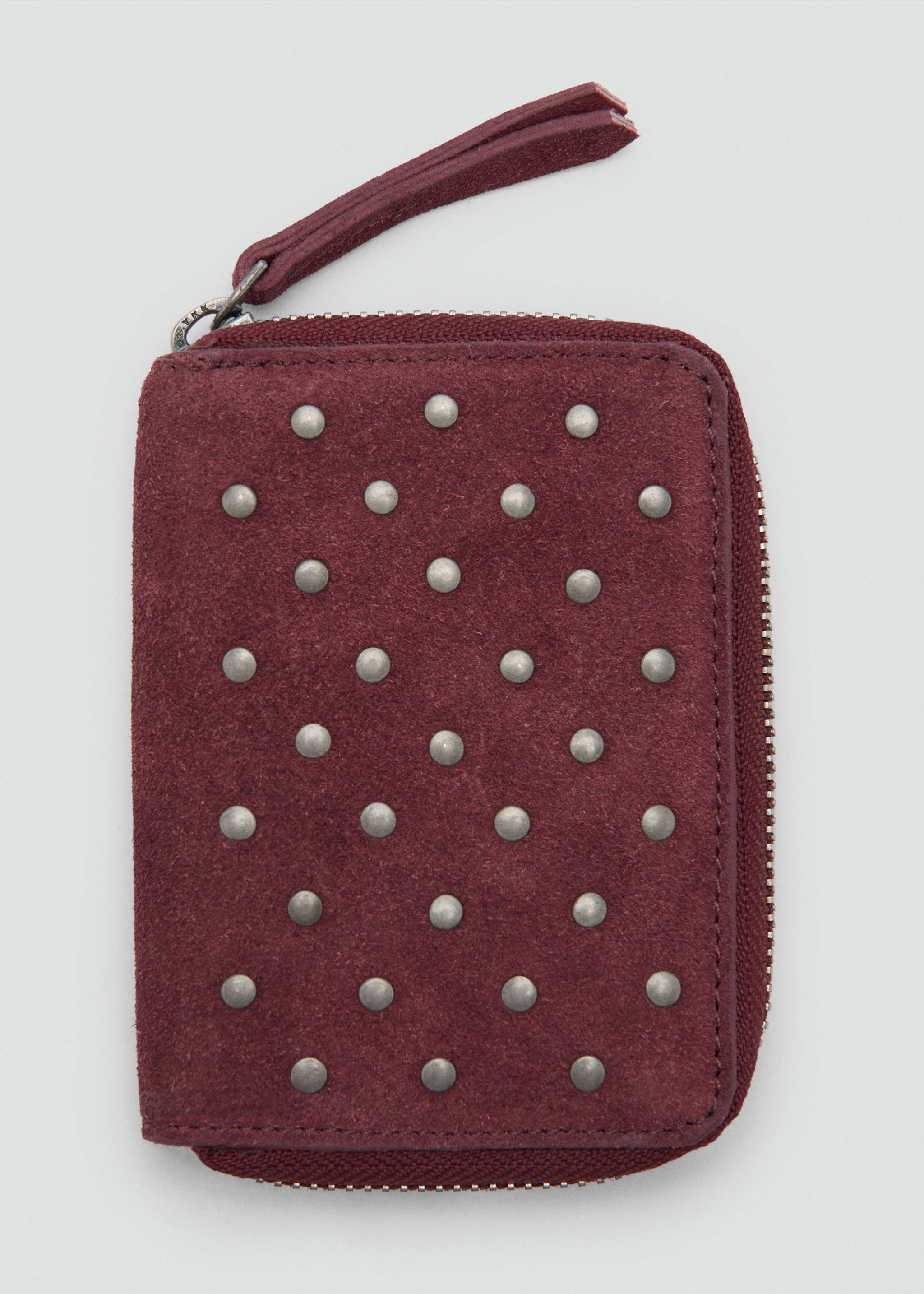 Studded leather purse - Details of the article 2, Maroon. Ref: 17024427-00.