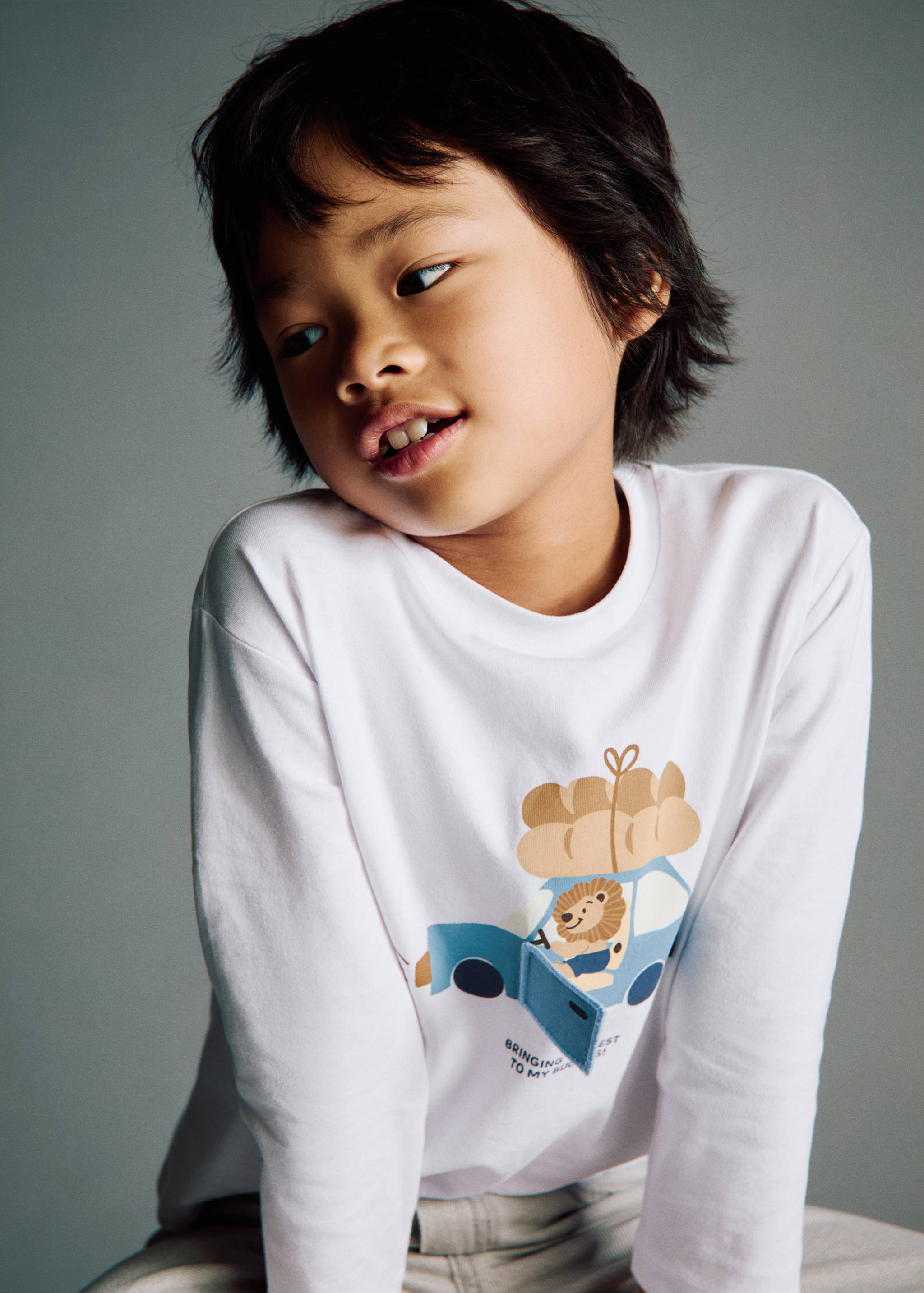 T-shirt brodé imprimé - Plan général, Blanc cassé. Ref: 17024430-00.