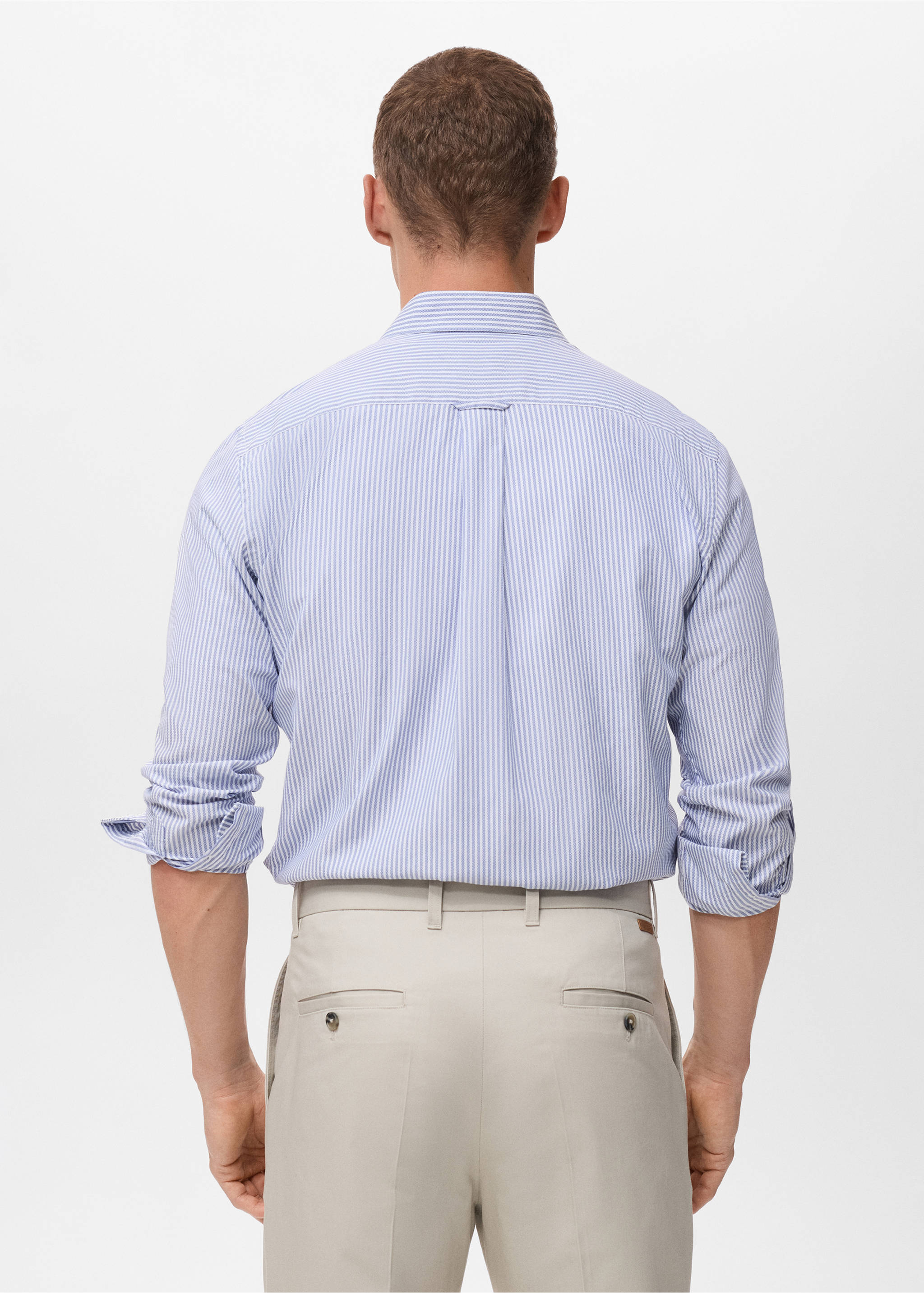 Skjorte i 100% bomull stripete - Baksiden av artikkelen, Marinblå. Ref: 17024434-00.