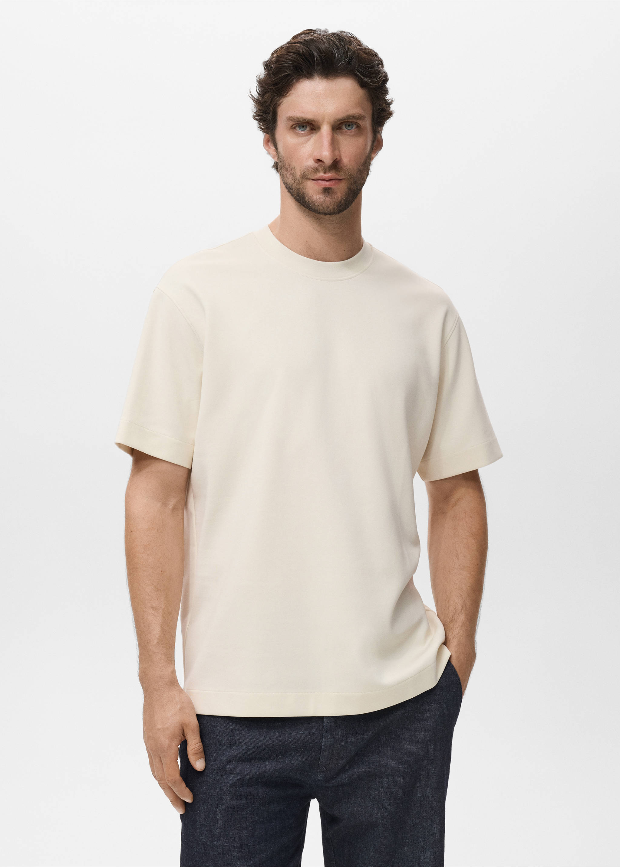 Relaxed-fit sweatshirt fabric t-shirt - Medium plane, Sand. Ref: 17024436-00.