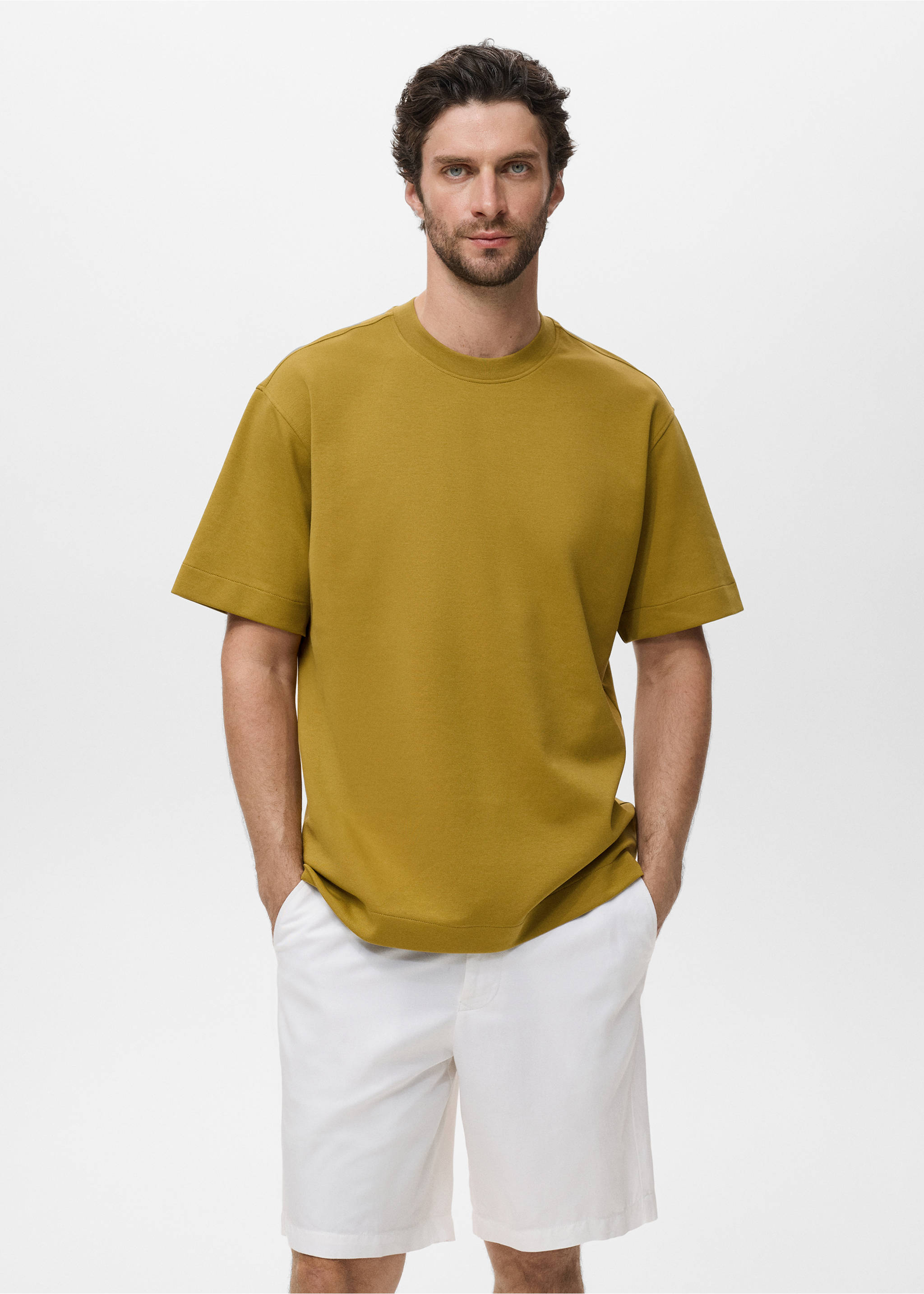 T-Shirt aus Sweatshirt-Stoff im Relaxed Fit - Mittlere Ansicht, Okker. Ref: 17024436-00.