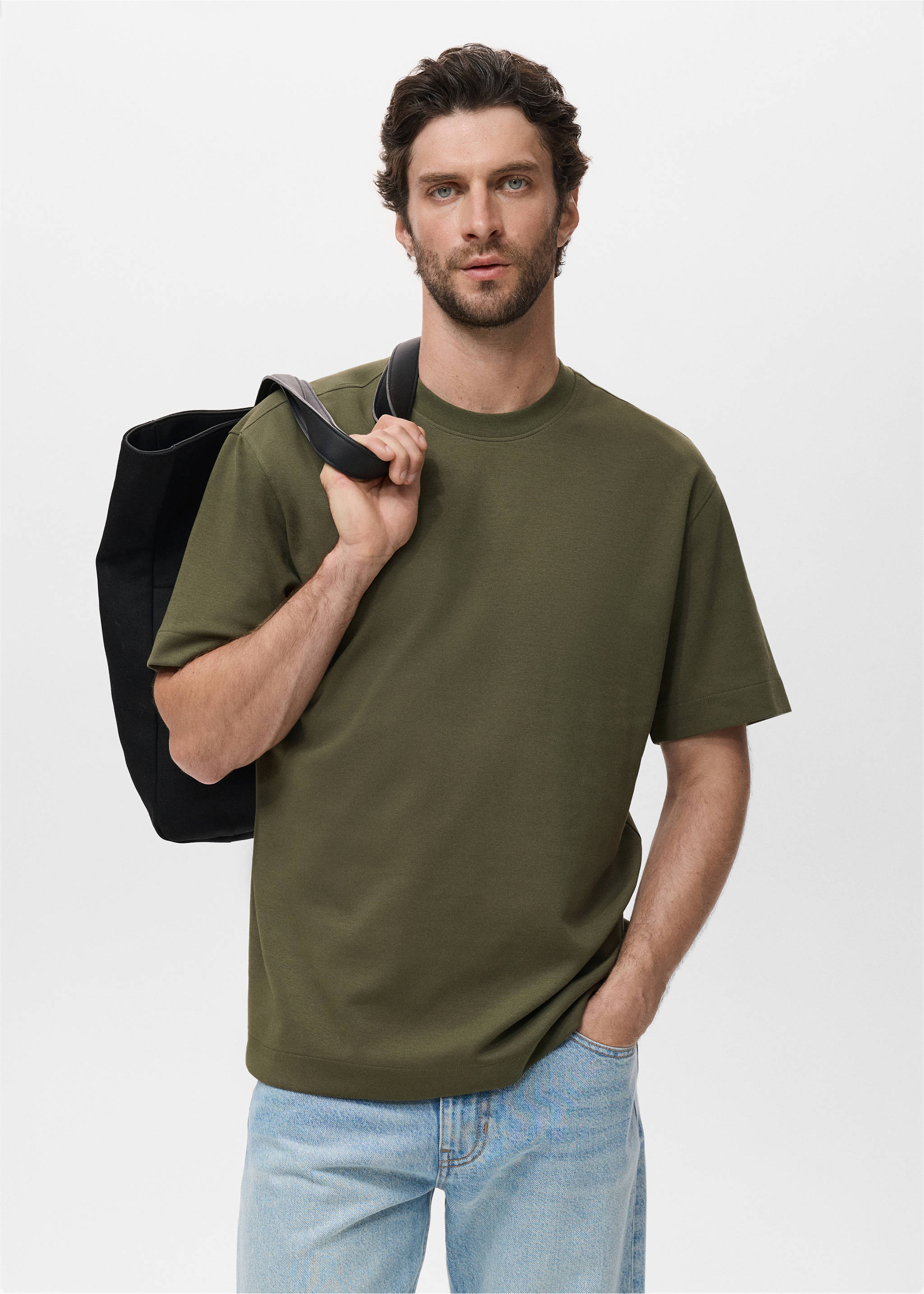 Relaxed-fit sweatshirt fabric t-shirt - Medium plane, Khaki. Ref: 17024436-00.