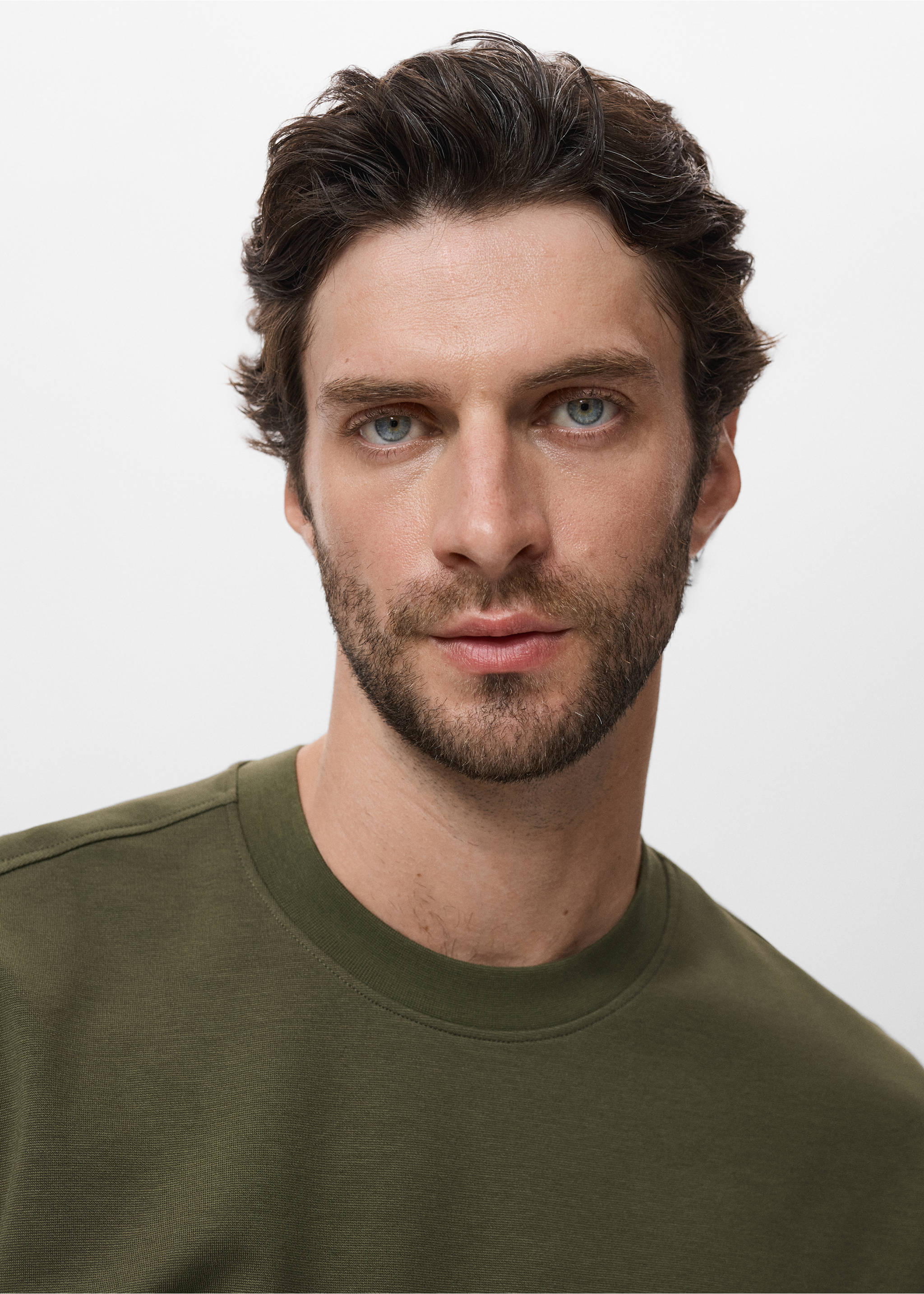 Relaxed-fit sweatshirt fabric t-shirt - Details of the article 1, Khaki. Ref: 17024436-00.