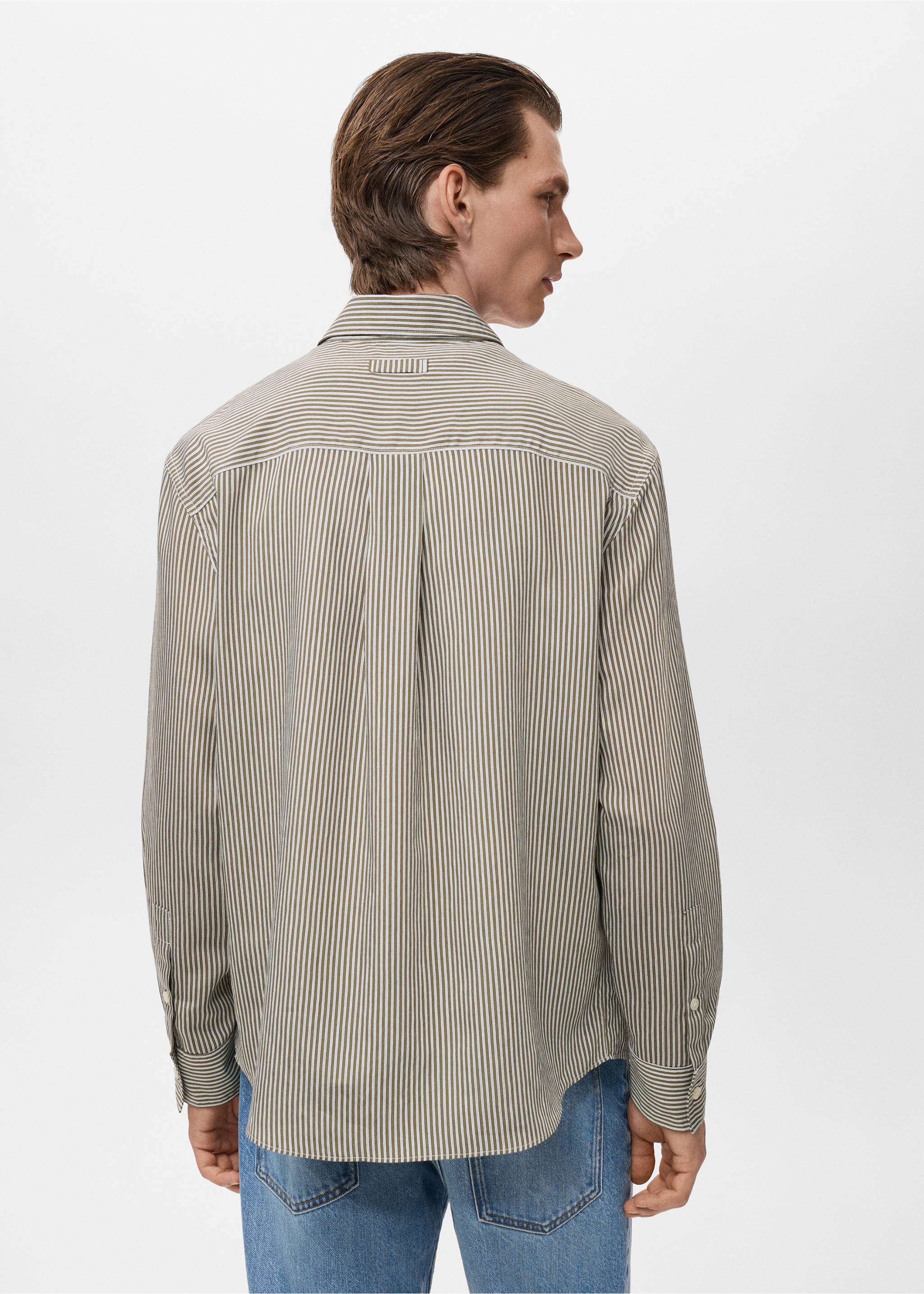 Regular fit striped print shirt - Reverse of the article, Olive Green. Ref: 17024449-00.