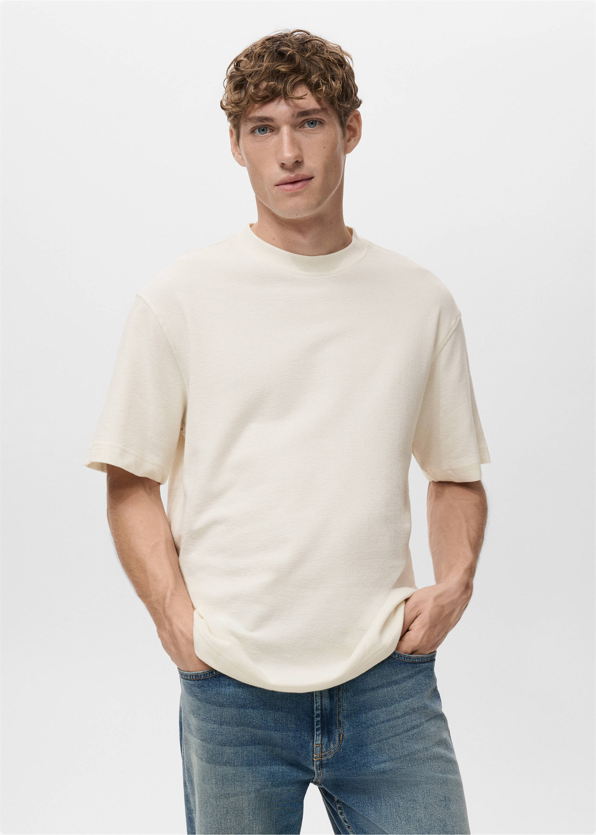 100% cotton relaxed-fit structured t-shirt - Medium plane, White. Ref: 17024450-00.
