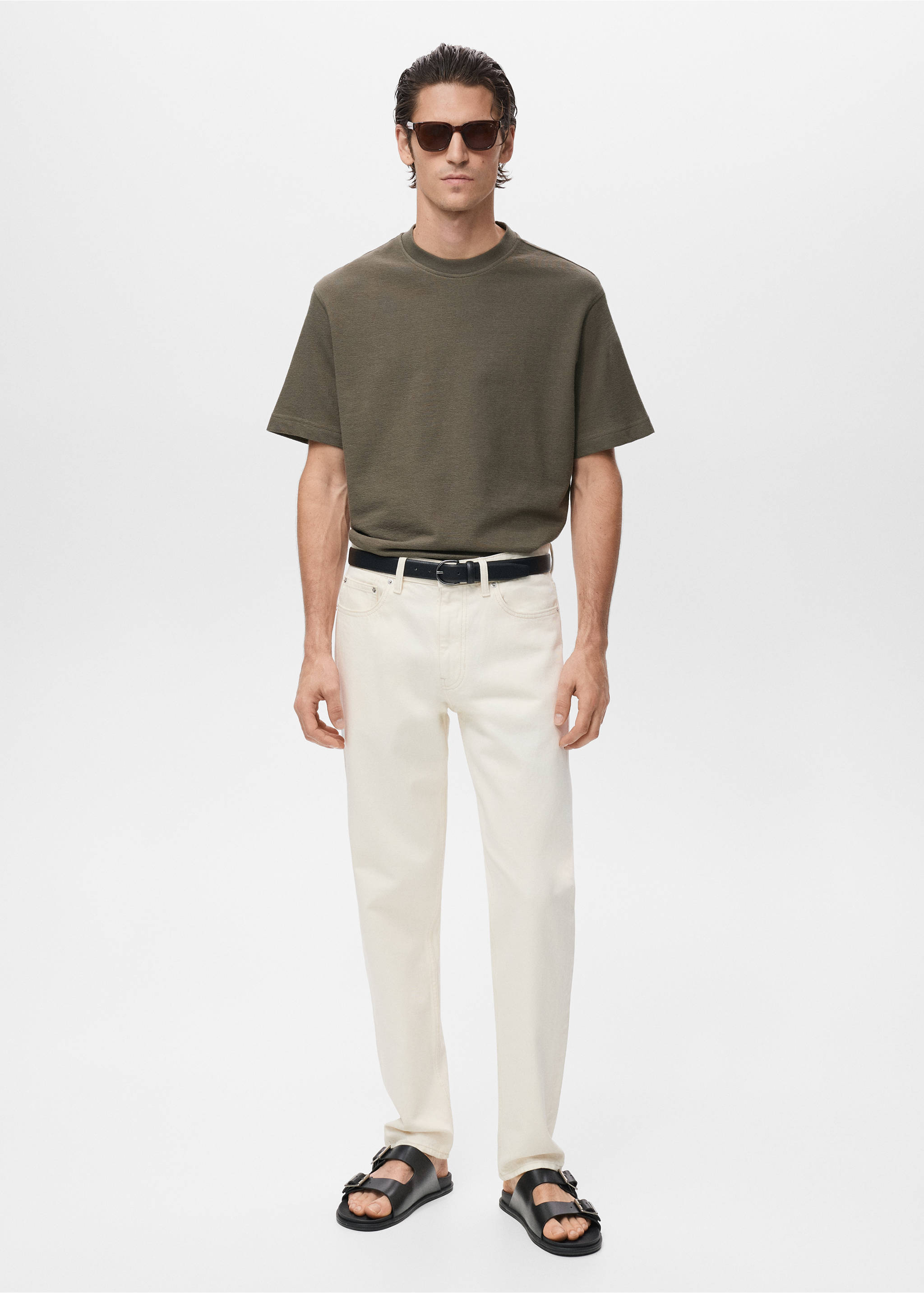 100% cotton relaxed-fit structured t-shirt - General plane, Medium Brown. Ref: 17024450-00.