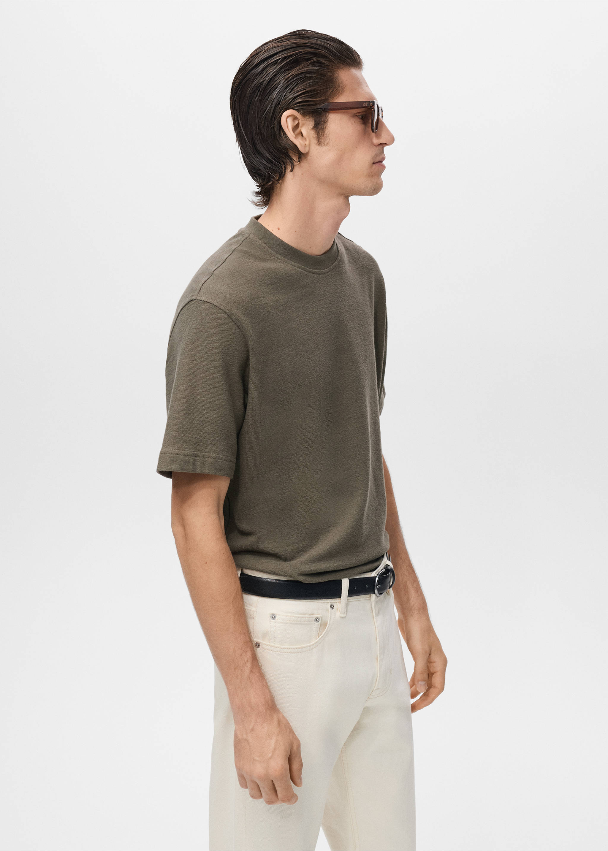 100% cotton relaxed-fit structured t-shirt - Details of the article 2, Medium Brown. Ref: 17024450-00.