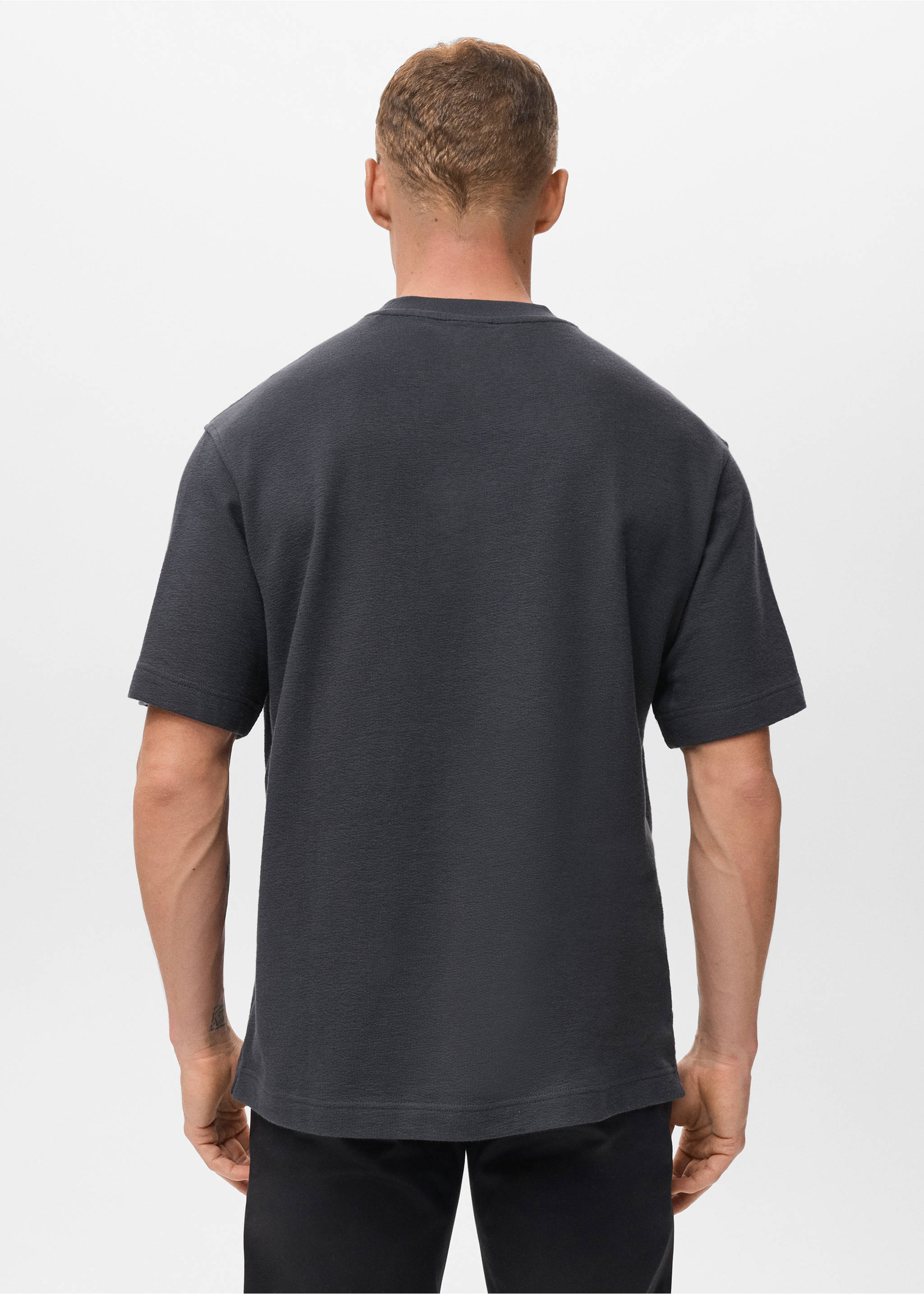 100% cotton relaxed-fit structured t-shirt - Reverse of the article, Indigo Blue. Ref: 17024450-00.