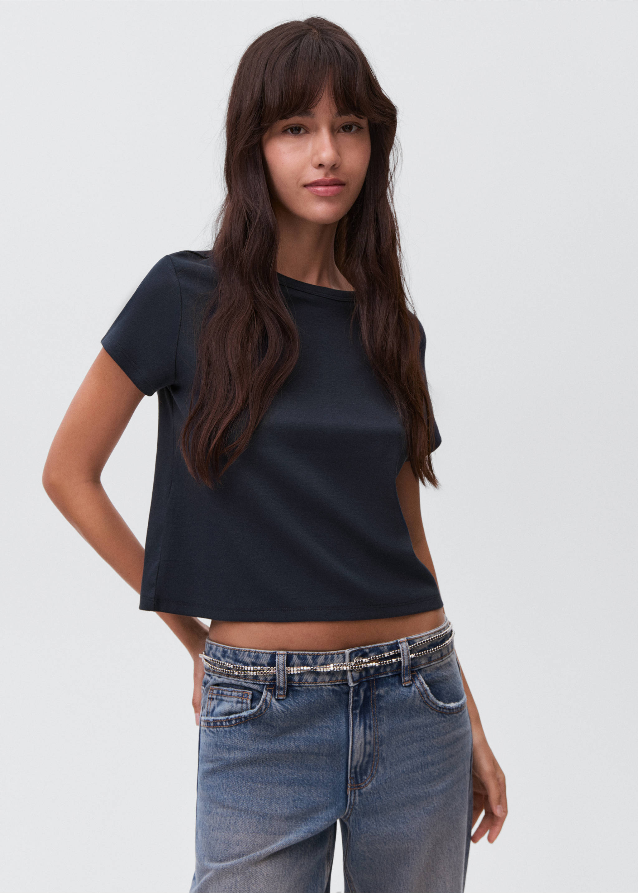 Essential cotton-blend T-shirt - Medium plane, Navy. Ref: 17024777-00.
