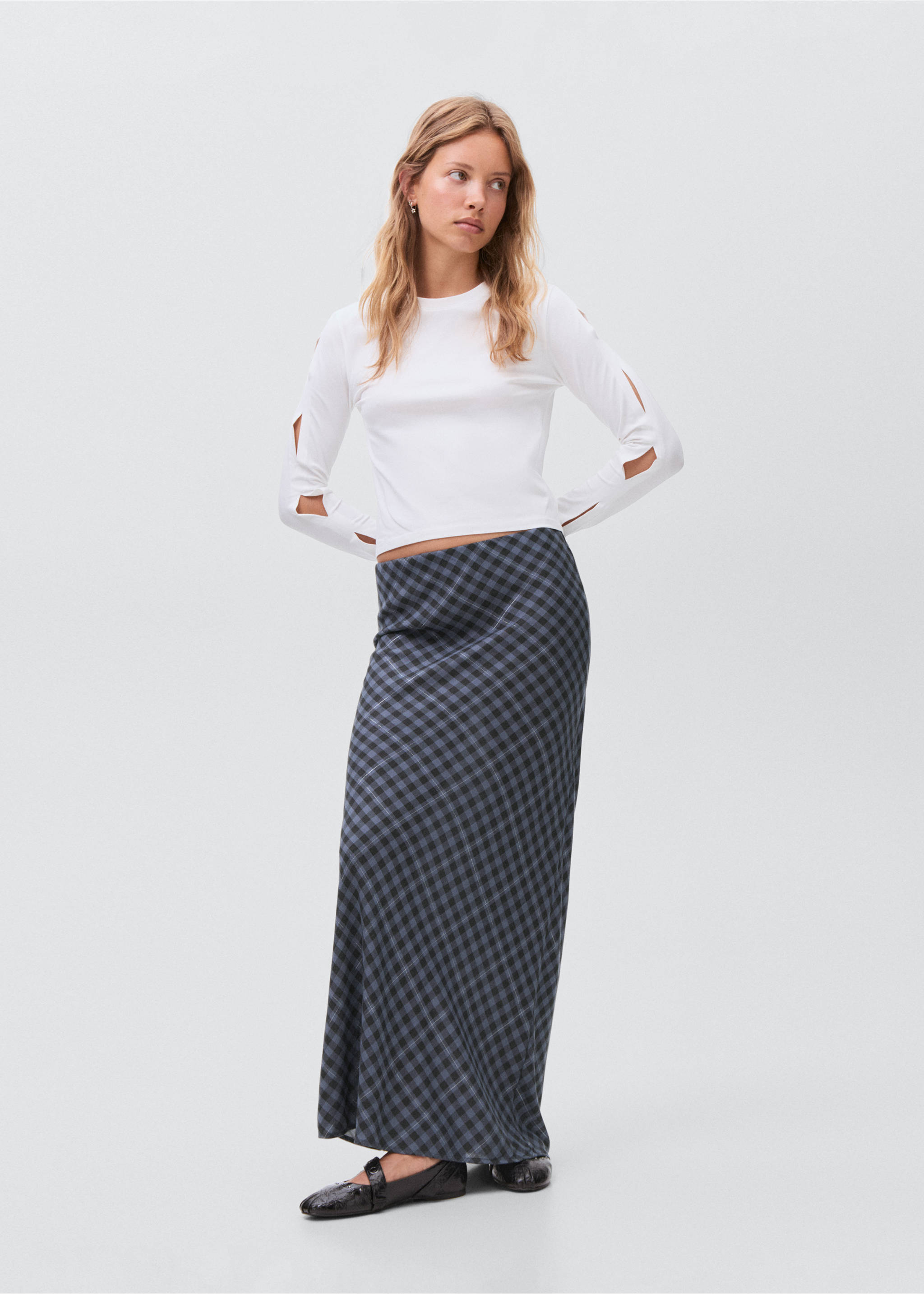 Checked long skirt - General plane, Grey. Ref: 17024779-00.