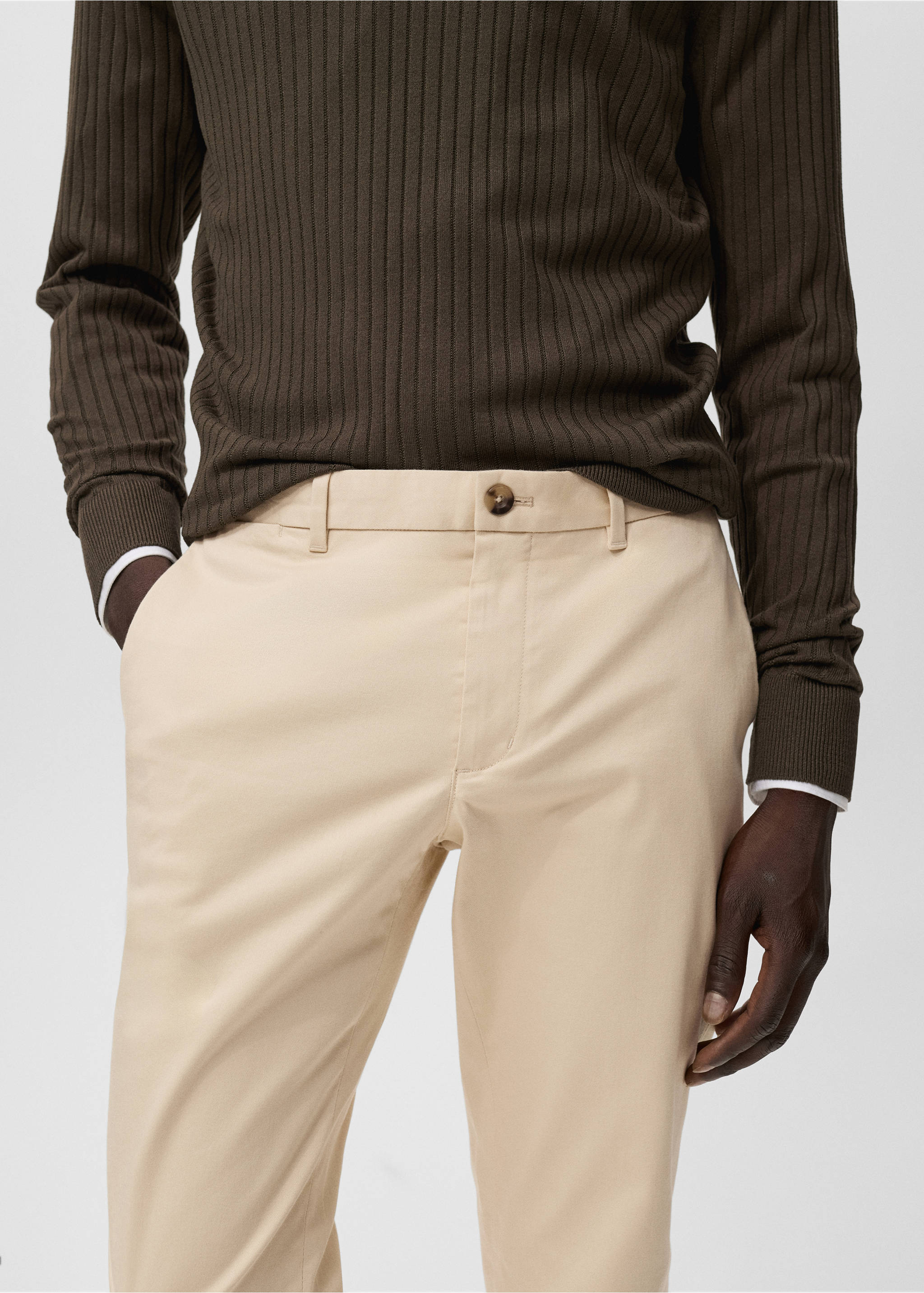 Barna slim-fit twill chino trousers - Details of the article 1, Ecru. Ref: 17025141-00.
