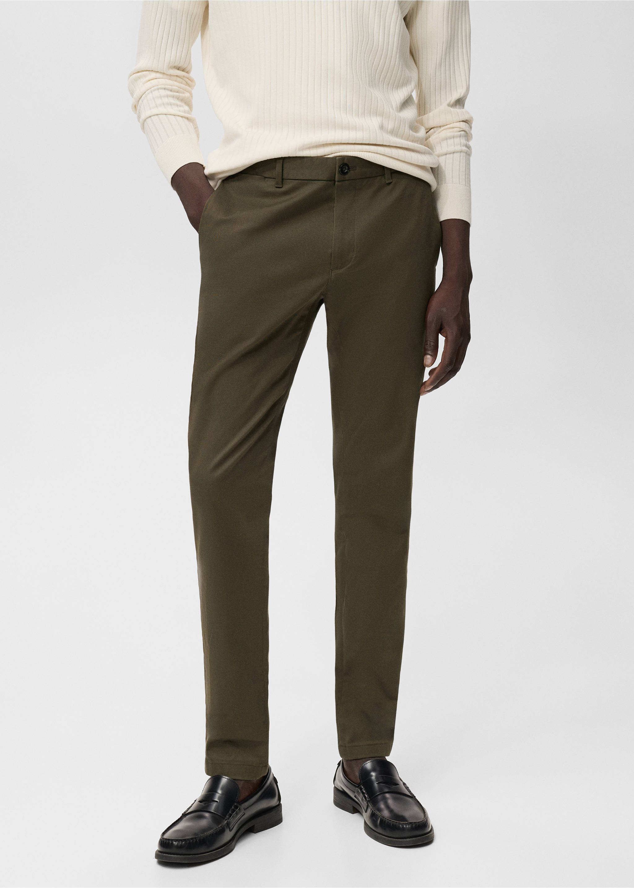 Barna slim-fit twill chino trousers - Medium plane, Khaki. Ref: 17025141-00.