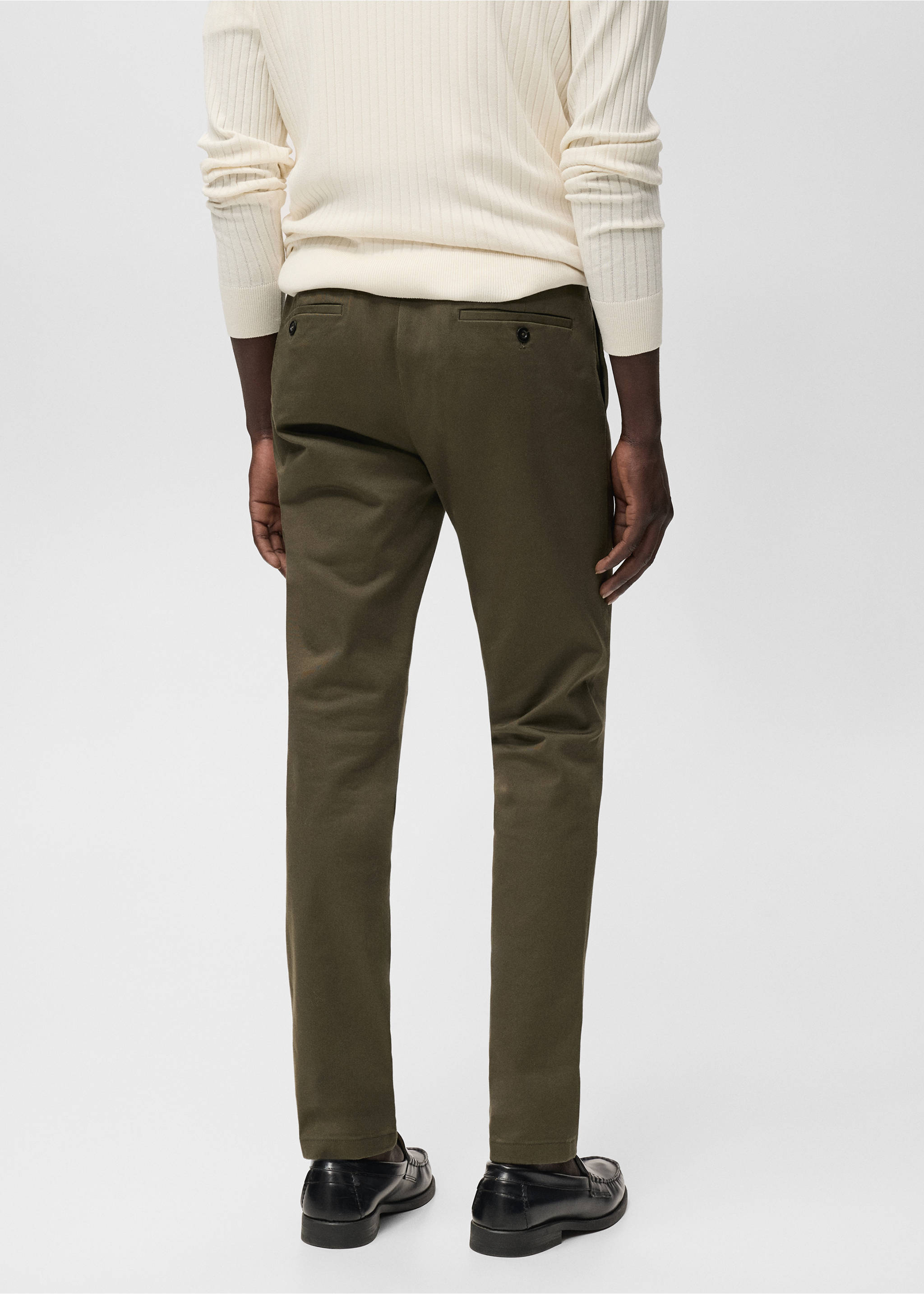 Barna slim-fit twill chino trousers - Reverse of the article, Khaki. Ref: 17025141-00.