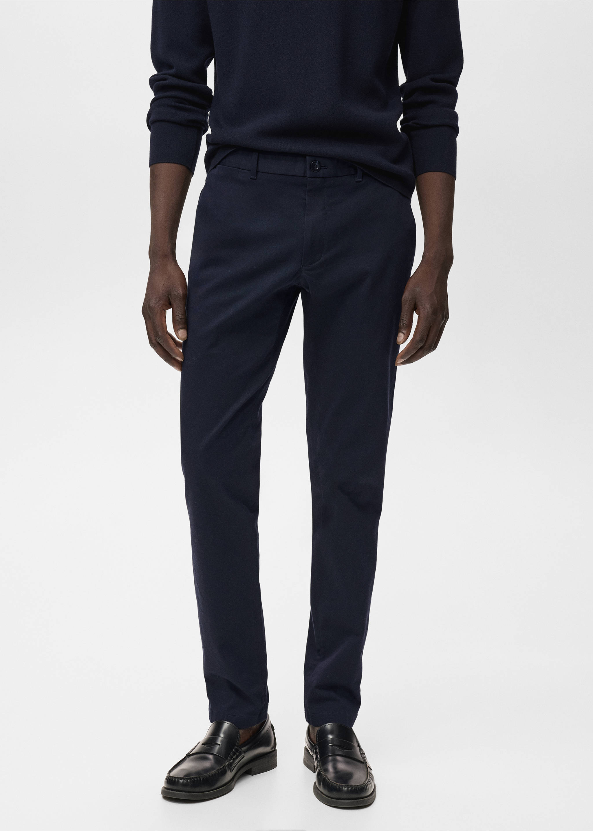 Barna slim-fit twill chino trousers - Medium plane, Navy. Ref: 17025141-00.