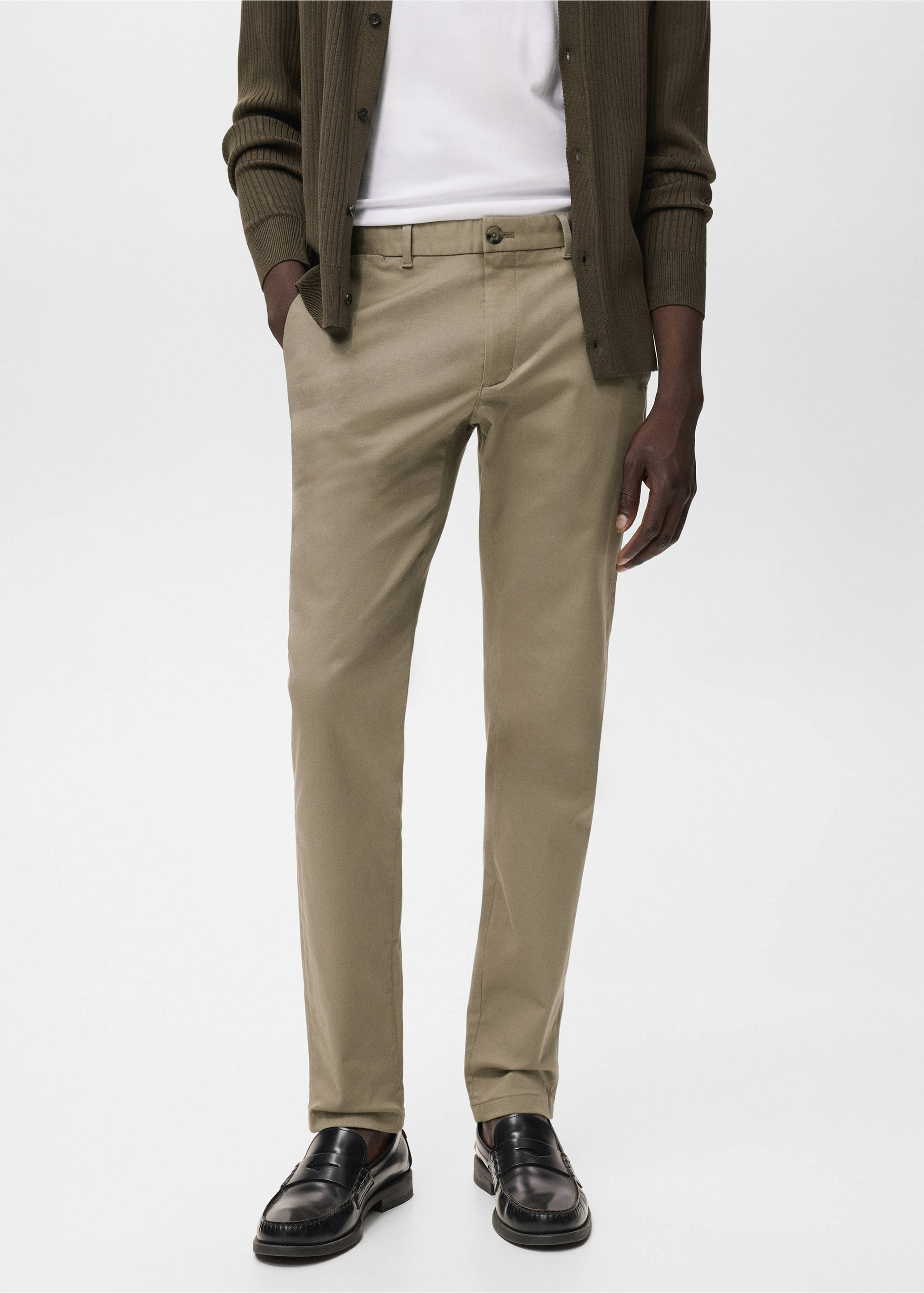 Barna slim-fit twill chino trousers - Medium plane, Mink Grey. Ref: 17025141-00.