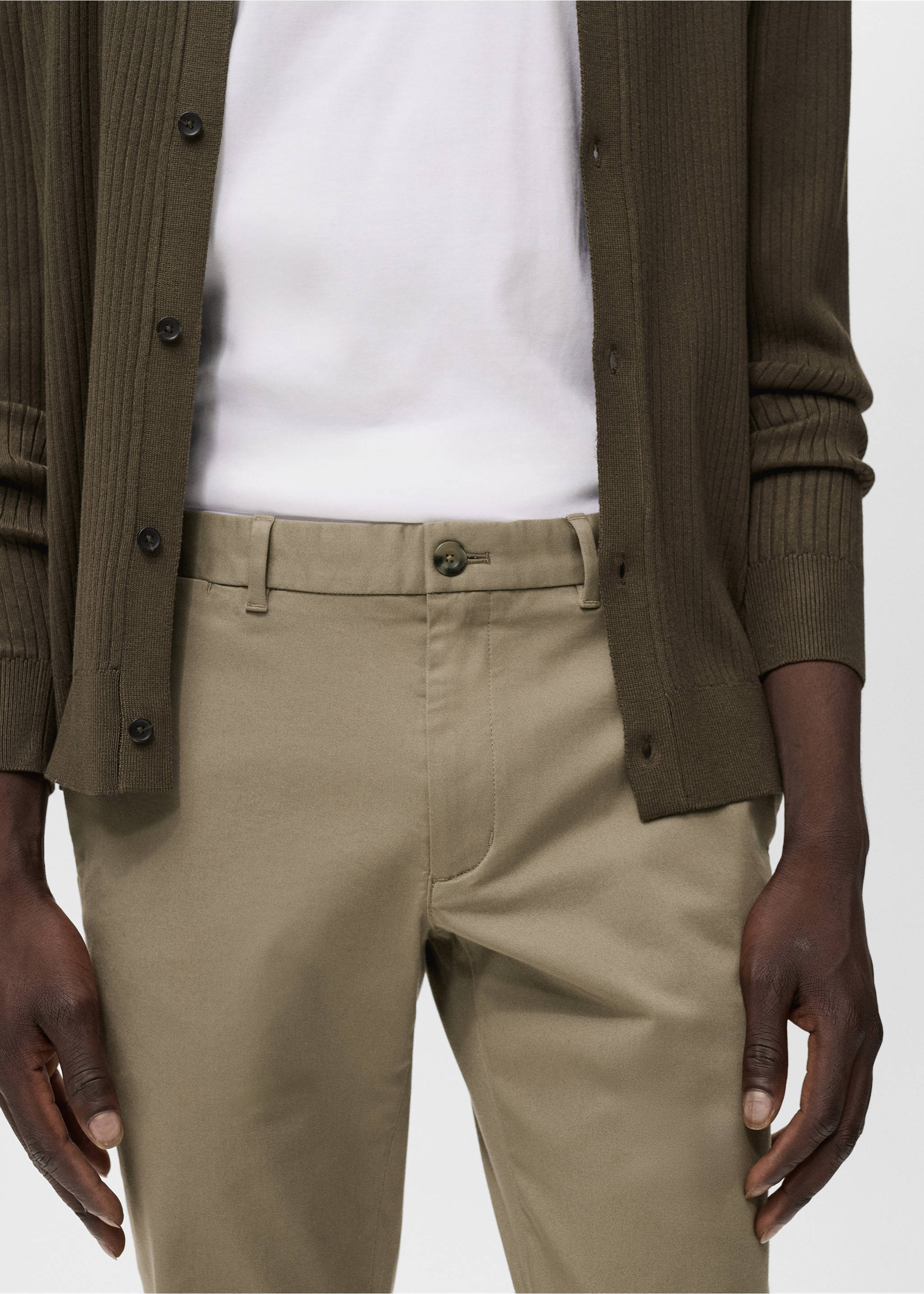 Barna slim-fit twill chino trousers - Details of the article 1, Mink Grey. Ref: 17025141-00.