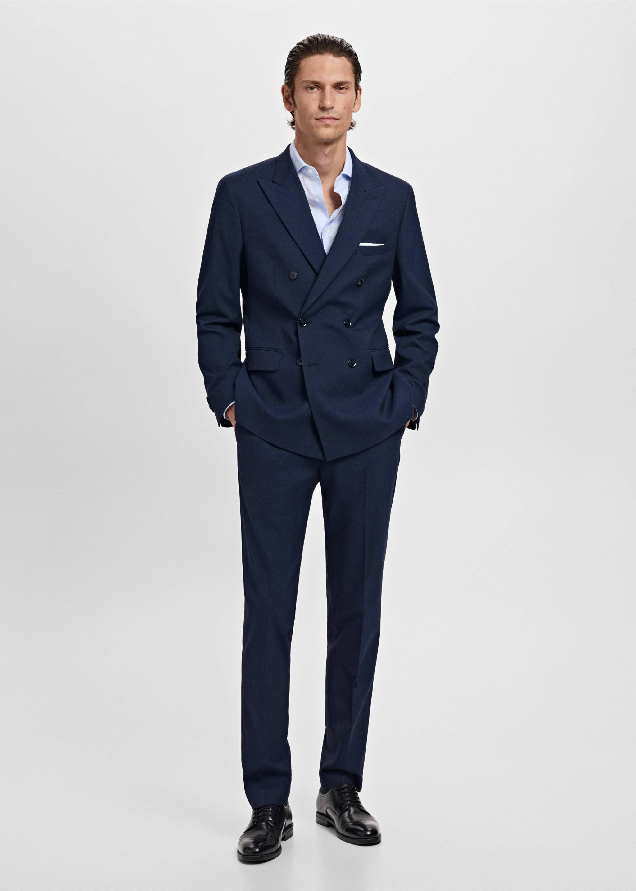 Monaco double-breasted slim-fit suit jacket - General plane, Navy. Ref: 17025150-00.