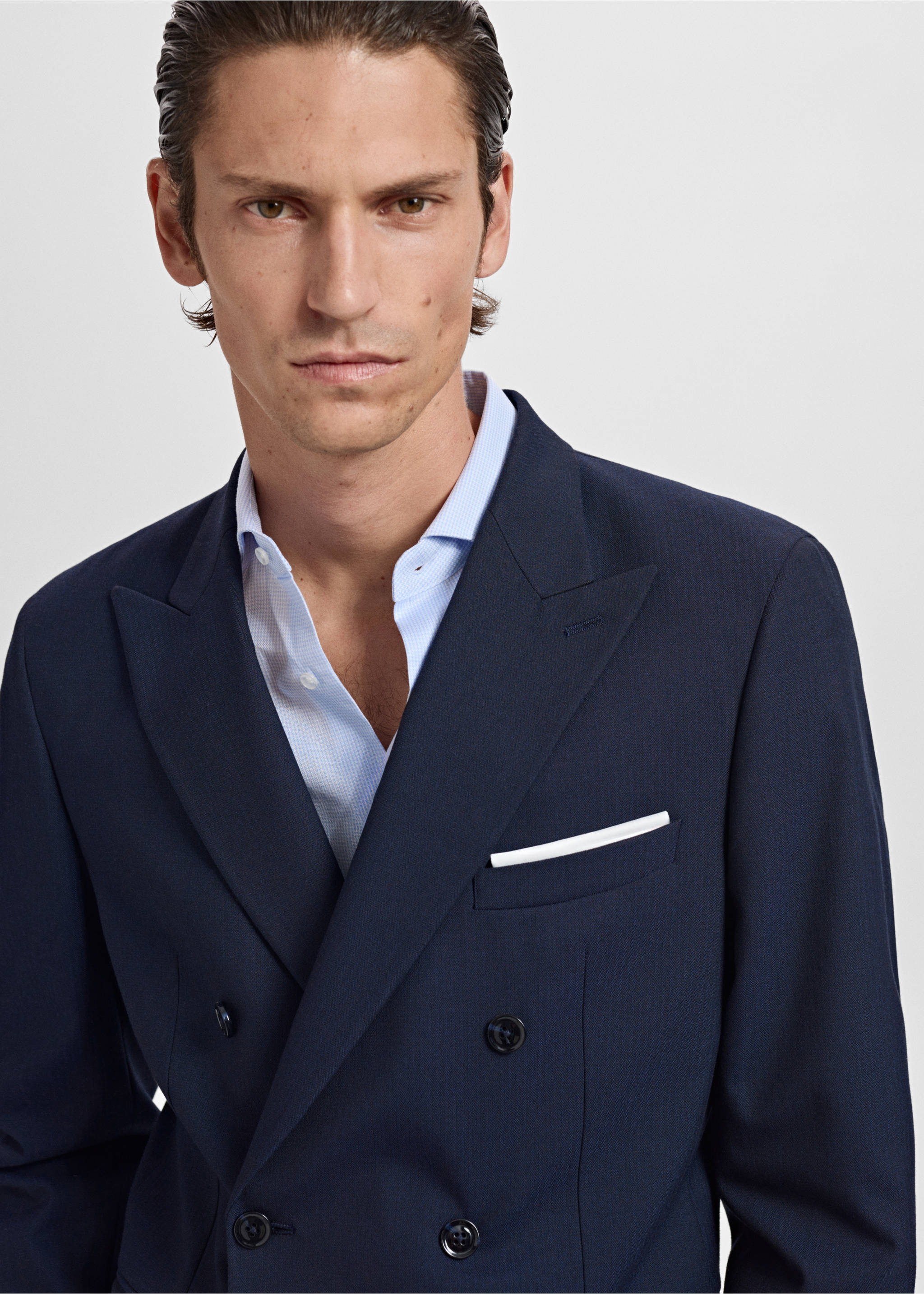 Monaco double-breasted slim-fit suit jacket - Details of the article 1, Navy. Ref: 17025150-00.
