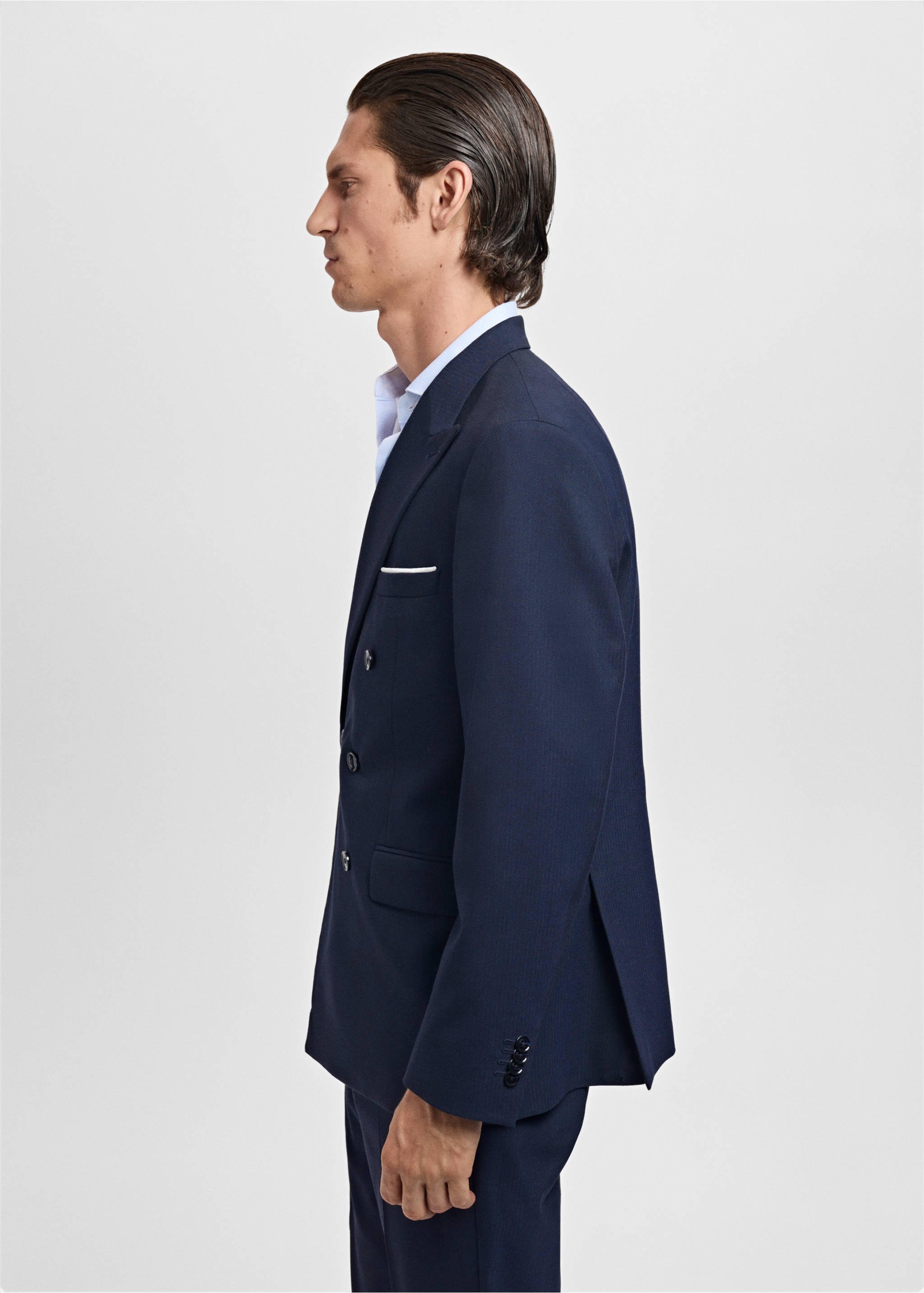 Monaco double-breasted slim-fit suit jacket - Details of the article 2, Navy. Ref: 17025150-00.