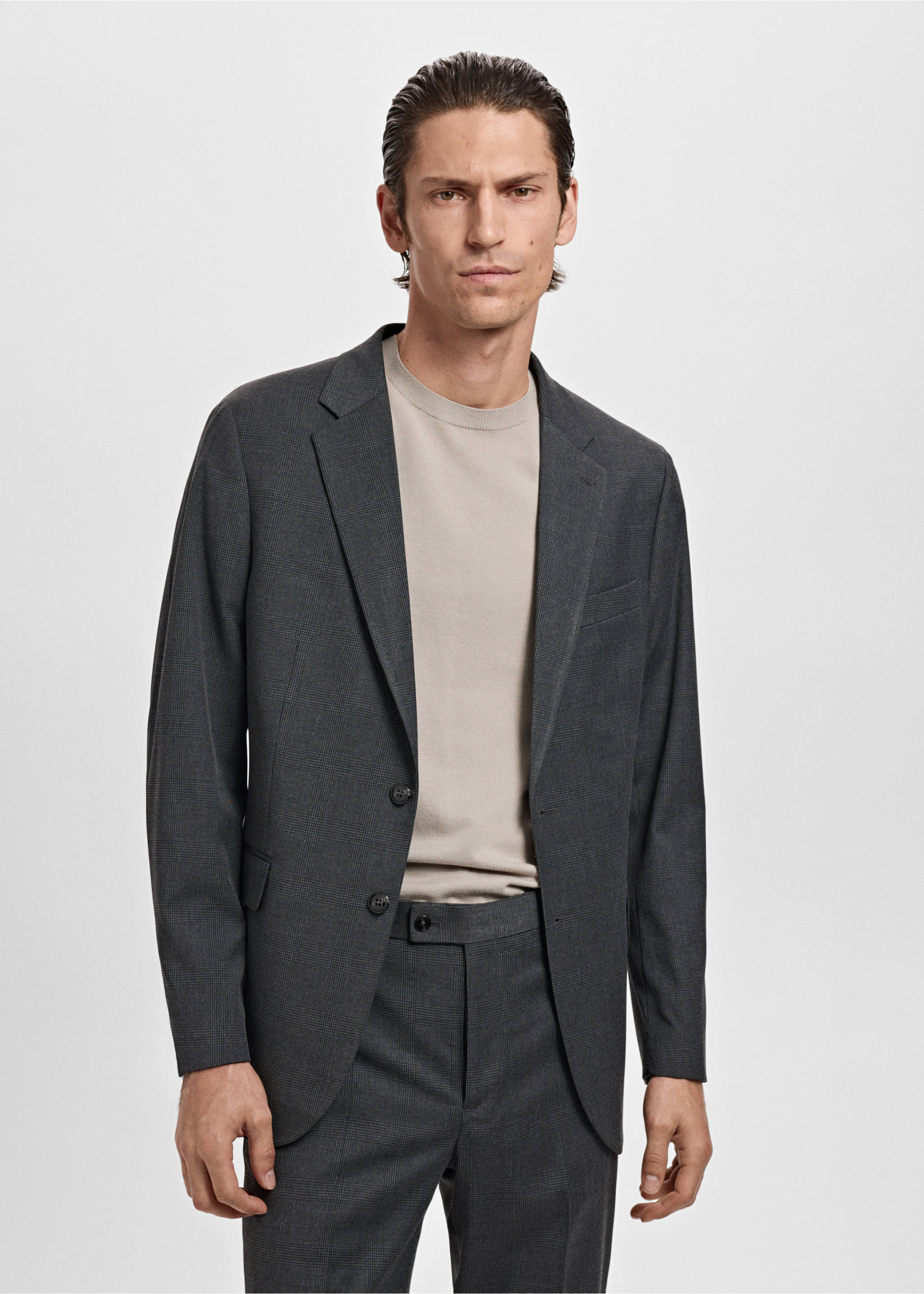 Milan slim-fit suit jacket - Medium plane, Dark Heather Grey. Ref: 17025154-00.