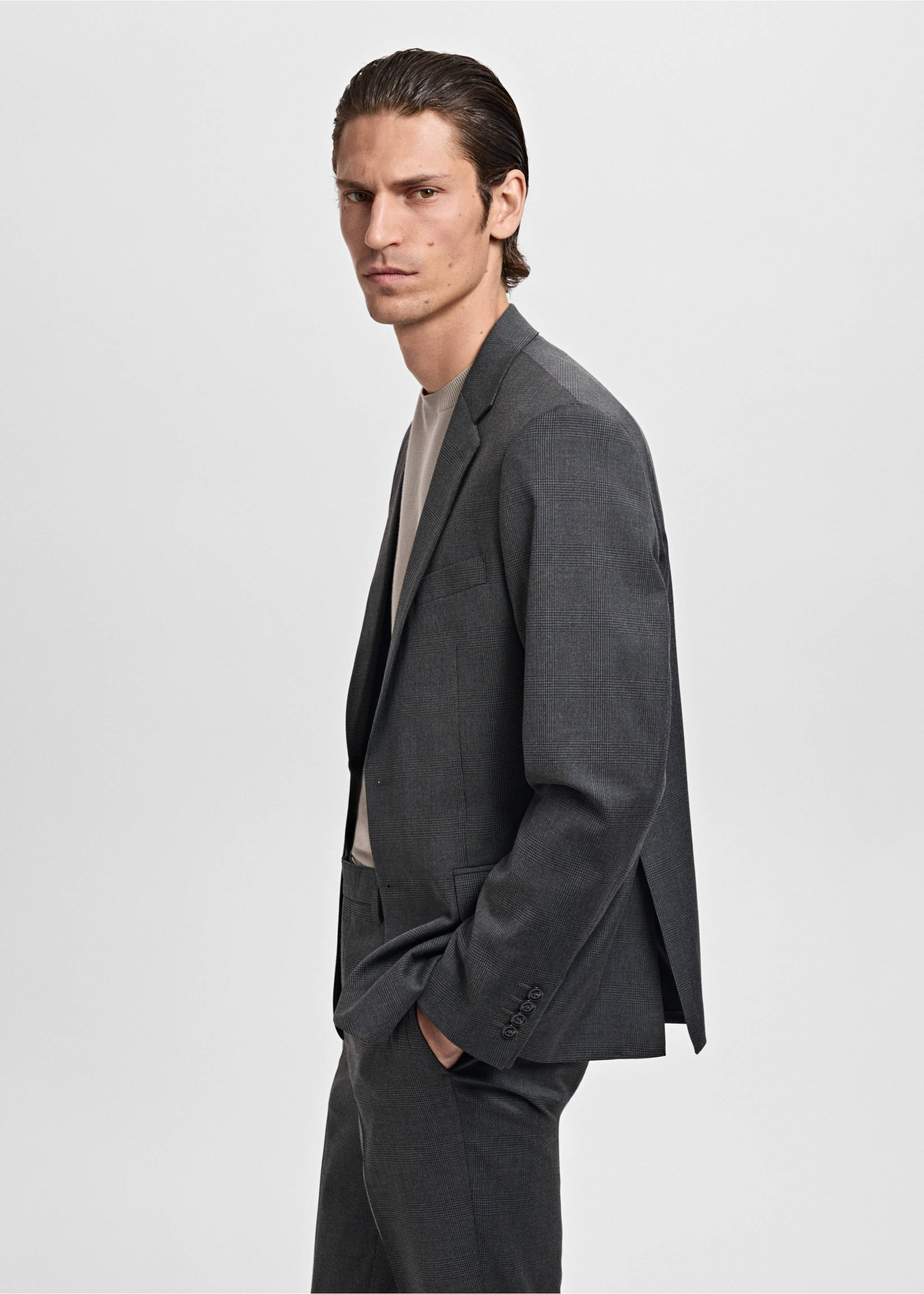 Milan slim-fit suit jacket - Details of the article 2, Dark Heather Grey. Ref: 17025154-00.
