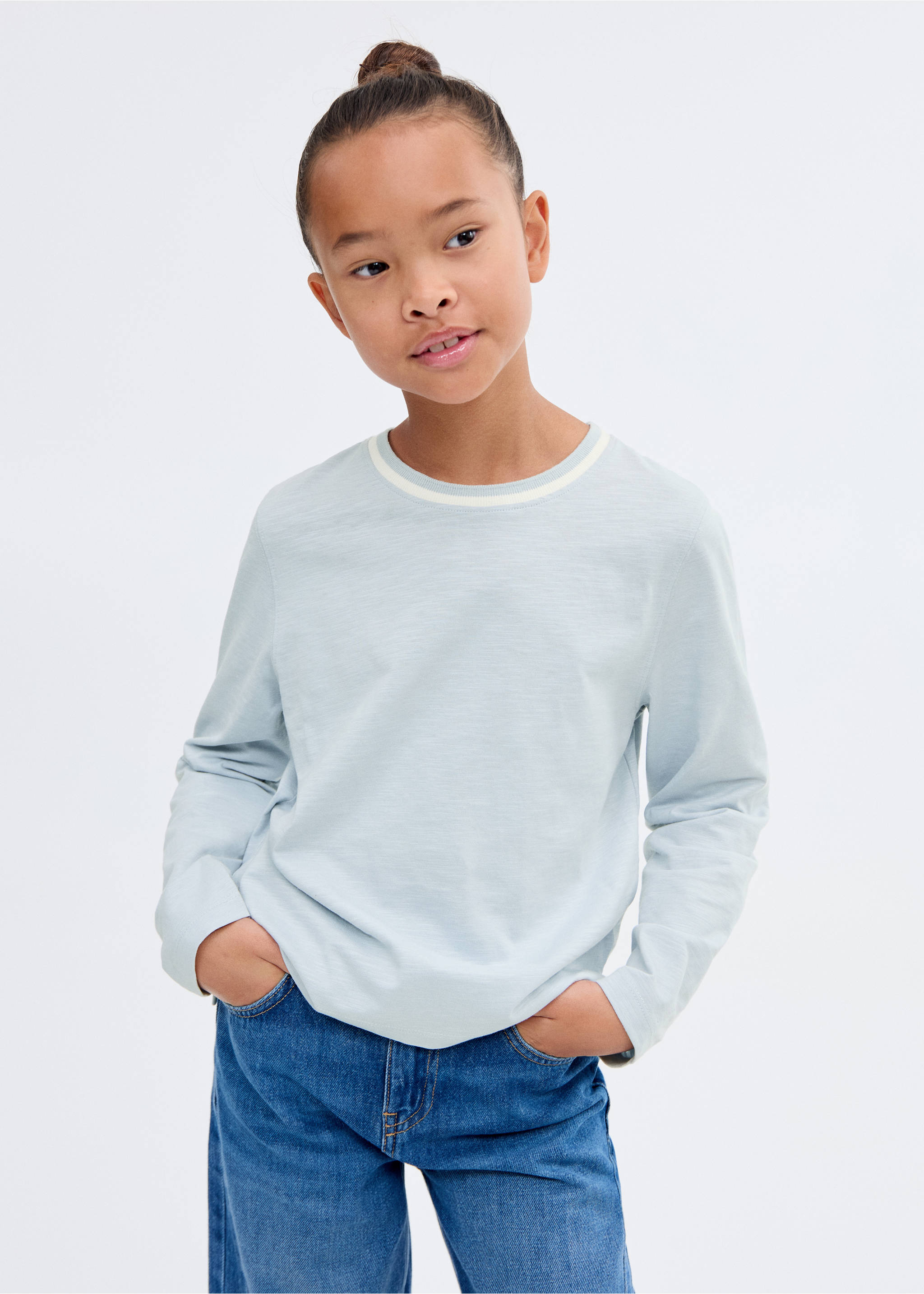 Contrast neck t-shirt - Medium plane, Sky Blue. Ref: 17025159-00.