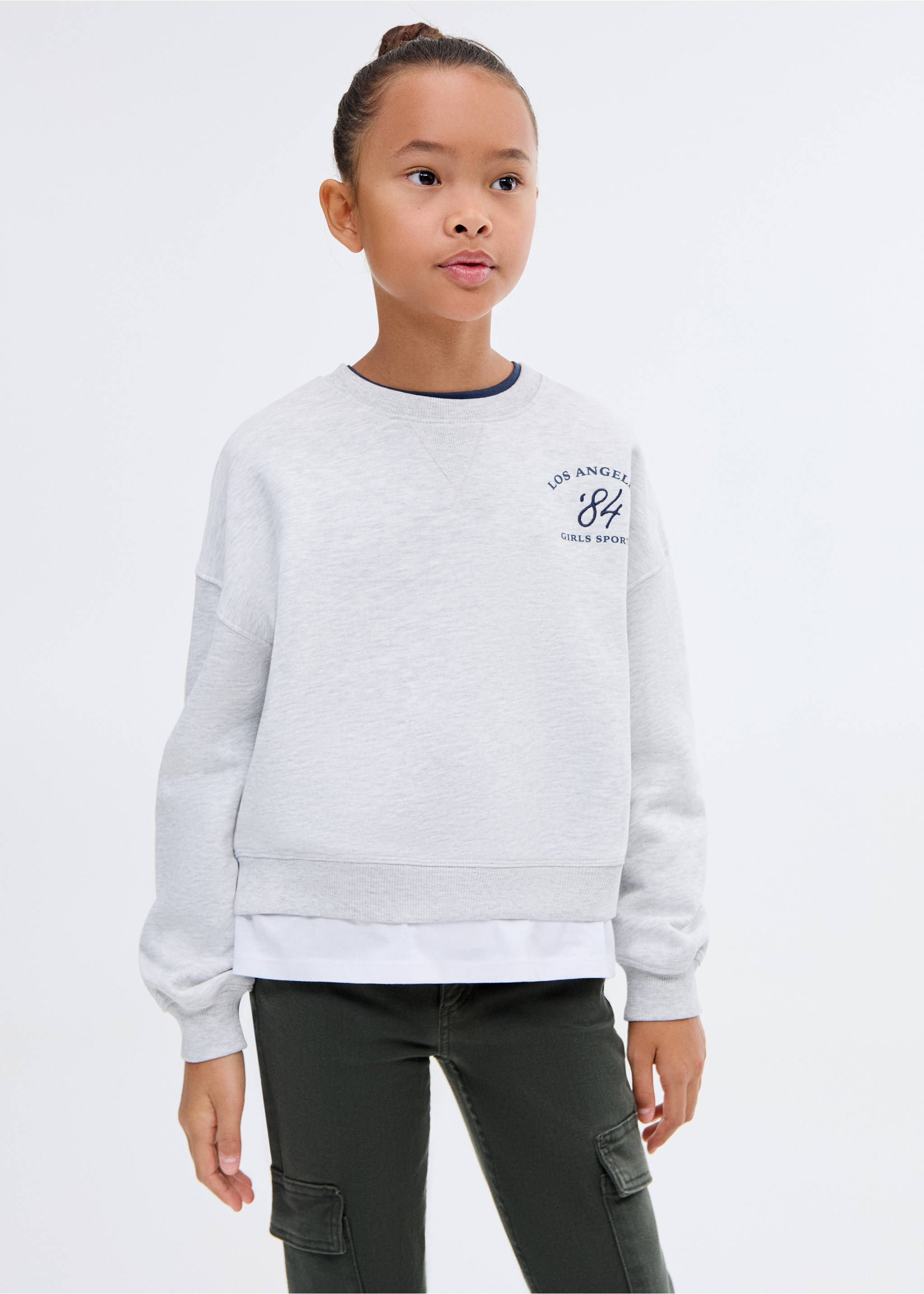 Sweatshirt mit Hemdsaum - Mittlere Ansicht, Hellgrau meliert. Ref: 17025161-00.