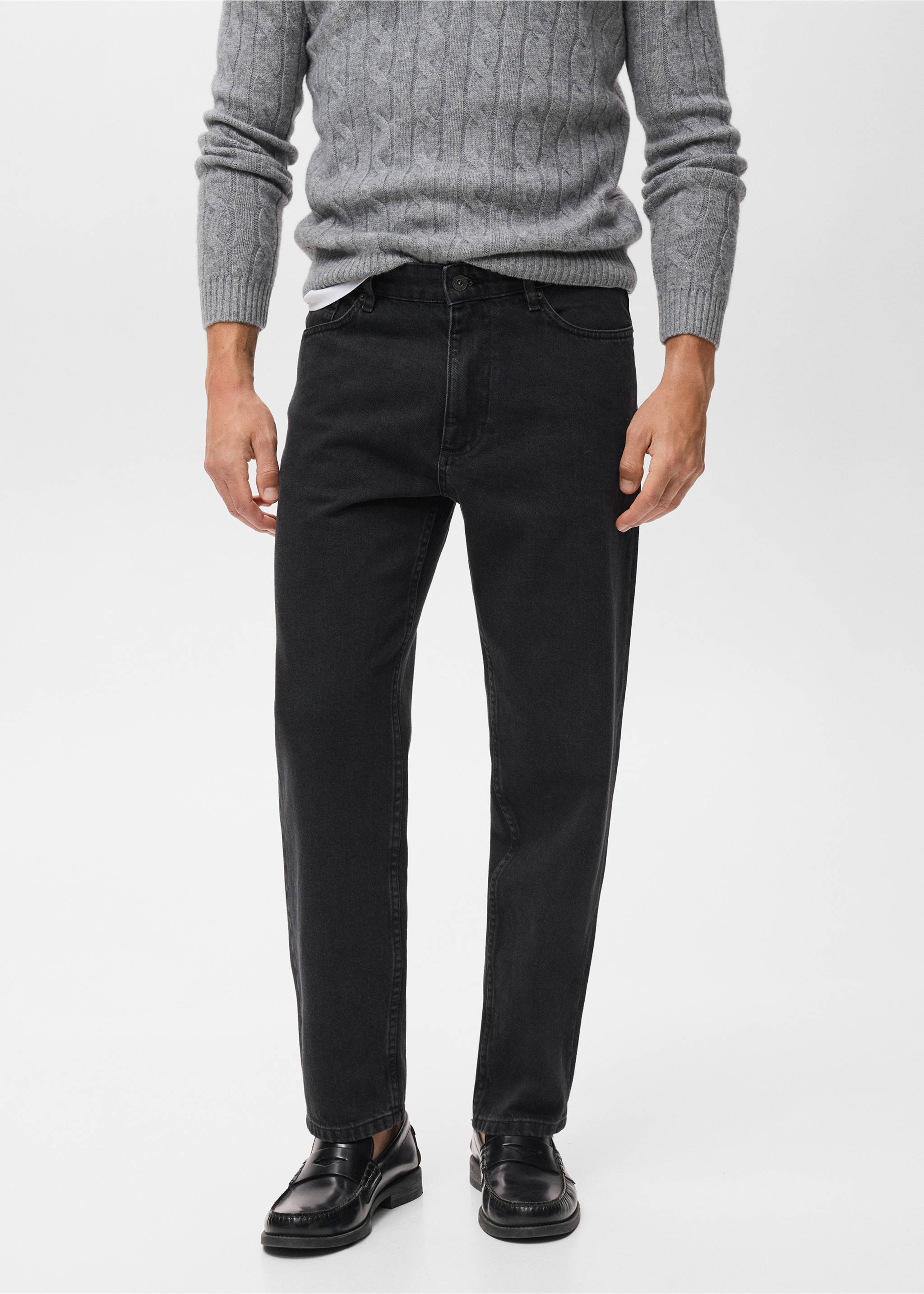 Black denim trousers with a classic fit and five-pocket design., Black denim. Ref: 17025174-00.
