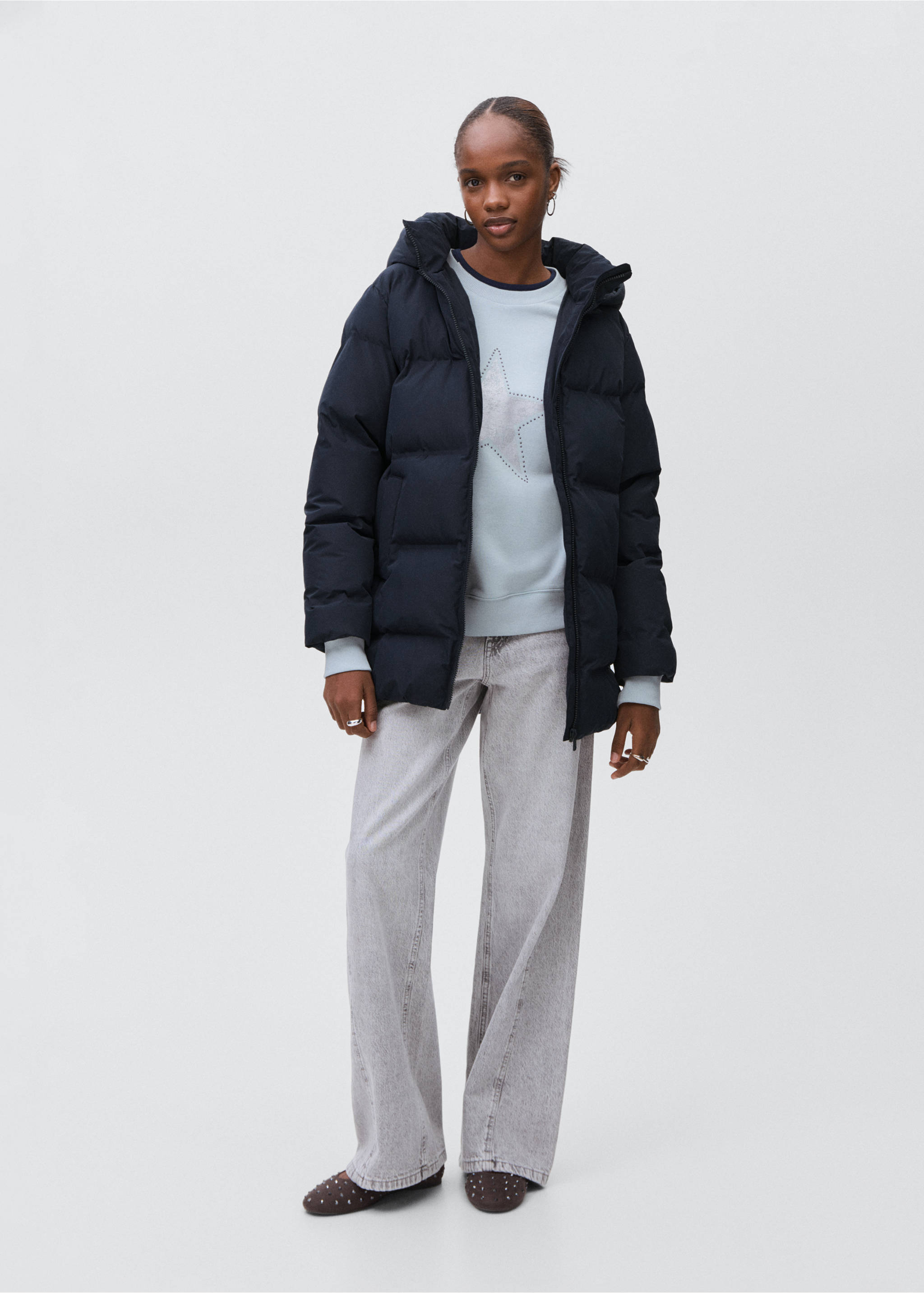 Quilted long coat - General plane, Navy. Ref: 17025787-00.