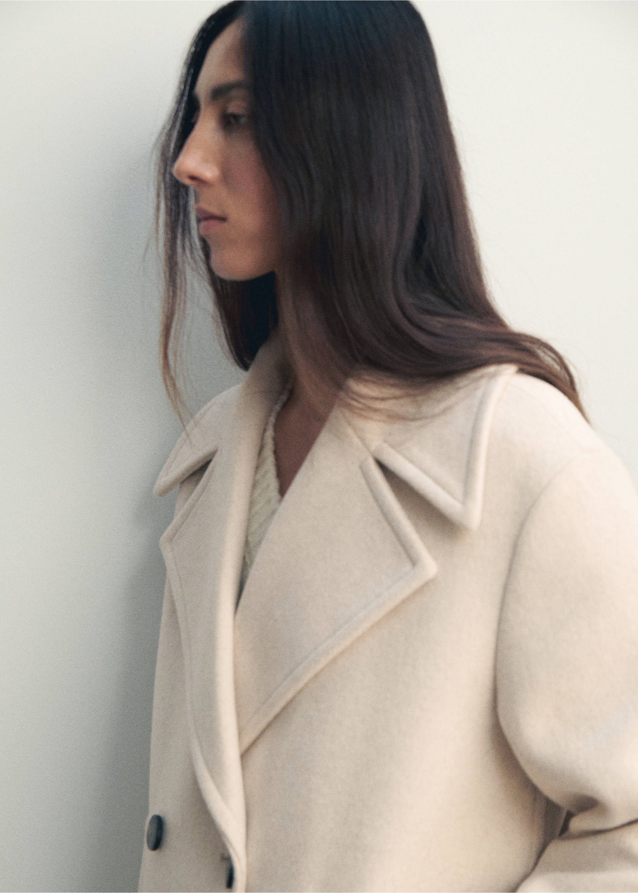 Double-breasted wool-blend coat - Details of the article 1, Light/Pastel Grey. Ref: 17025790-00.