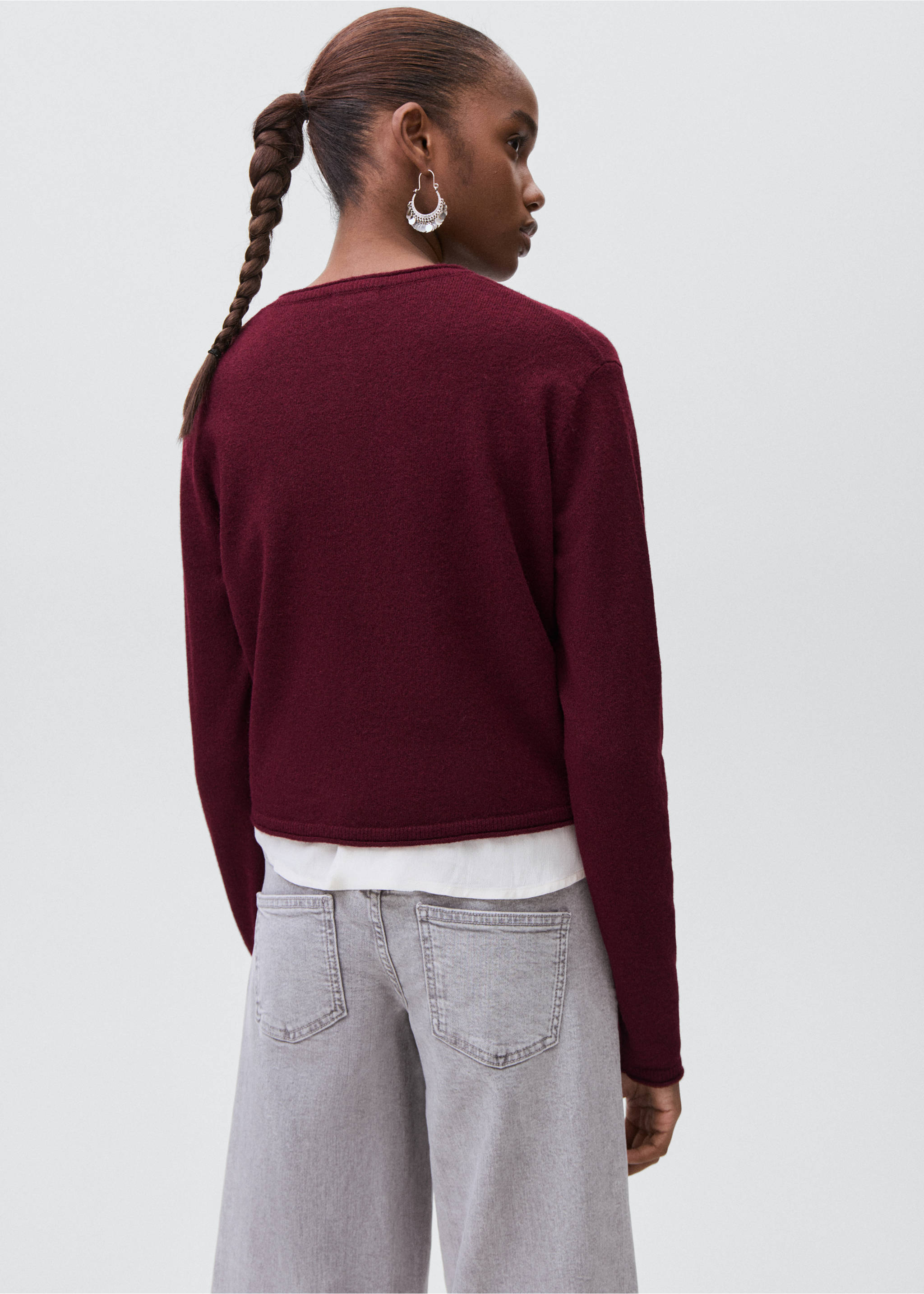 Knitted button cardigan - Reverse of the article, Burgundy. Ref: 17025793-00.