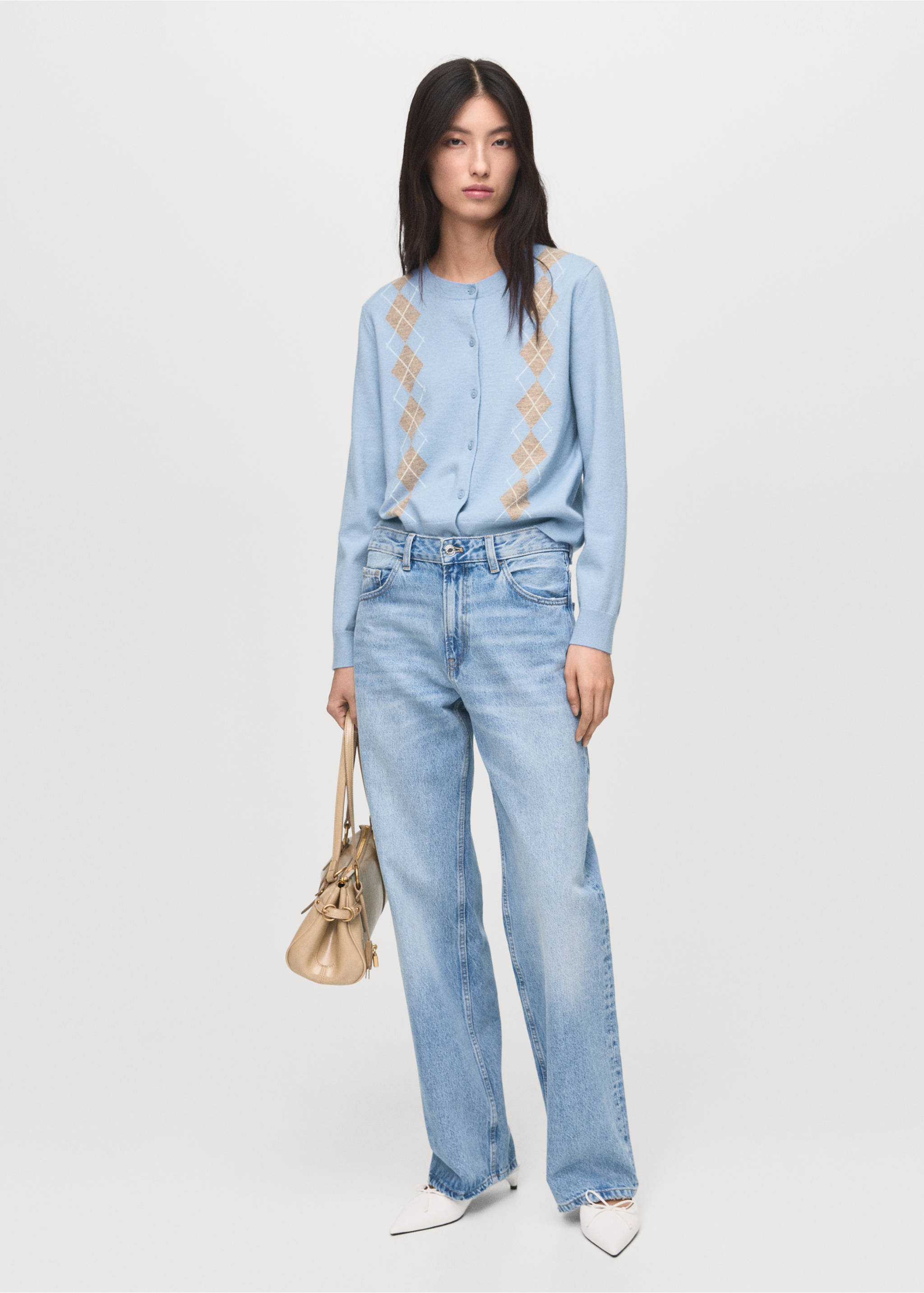 Argyle pattern knit cardigan - General plane, Sky Blue. Ref: 17025801-00.