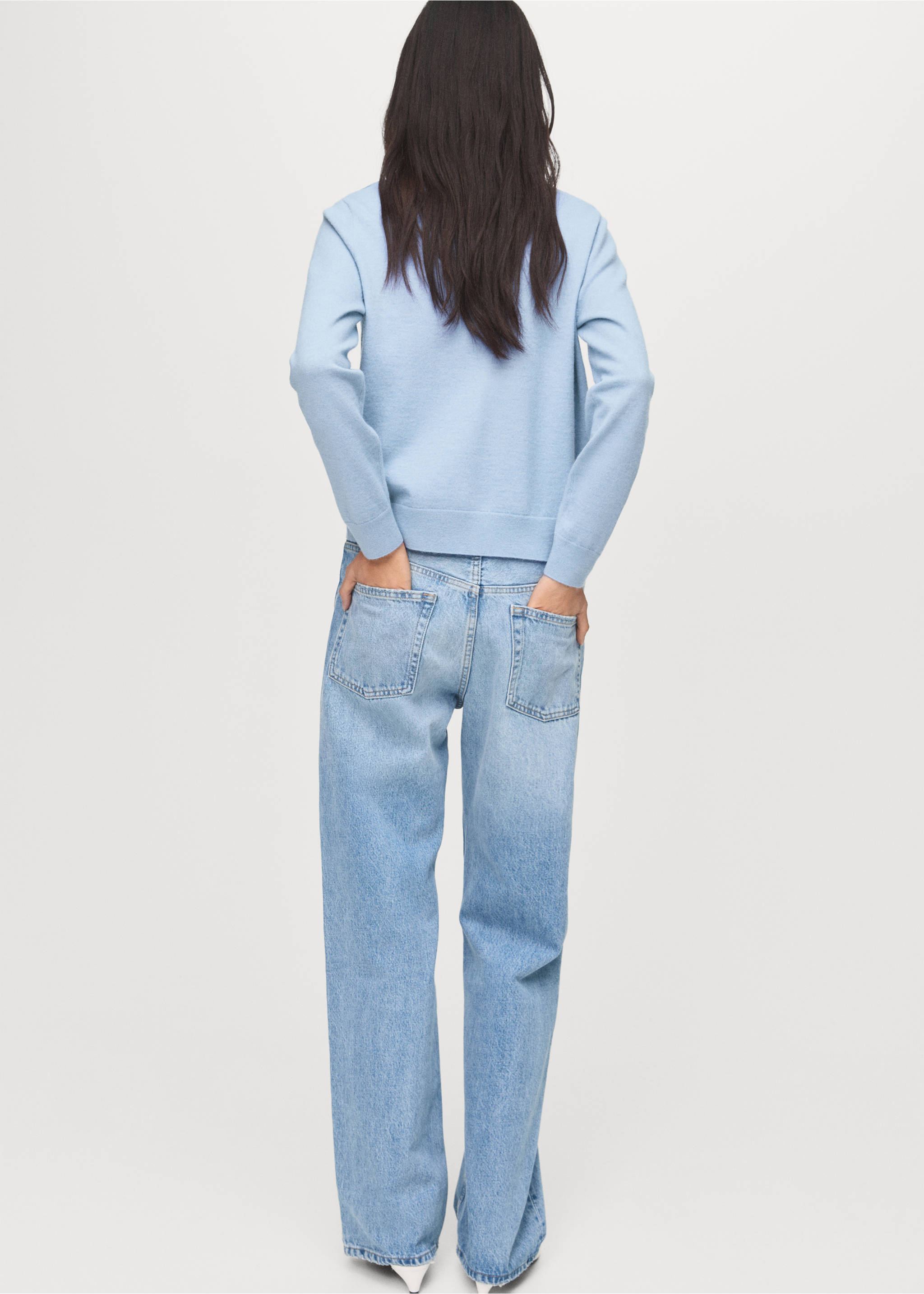 Argyle pattern knit cardigan - Reverse of the article, Sky Blue. Ref: 17025801-00.