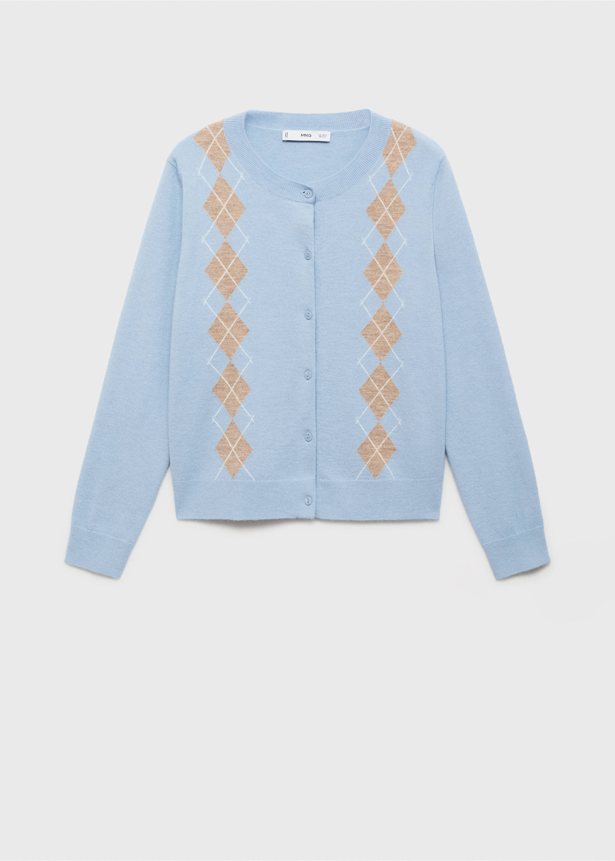 Argyle pattern knit cardigan - Article without model, Sky Blue. Ref: 17025801-00.