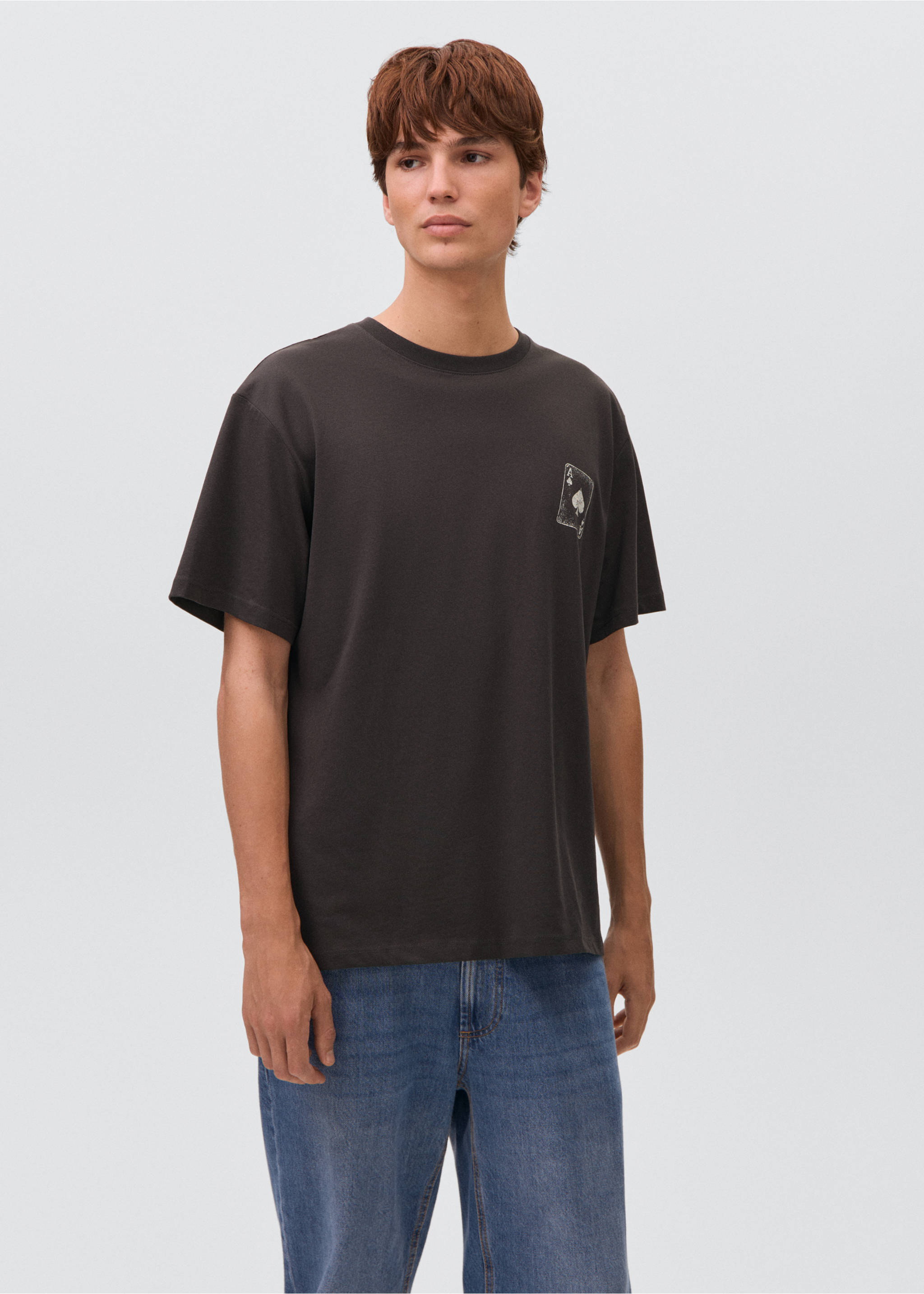 Printed cotton-blend t-shirt - Medium plane, Charcoal. Ref: 17025803-00.