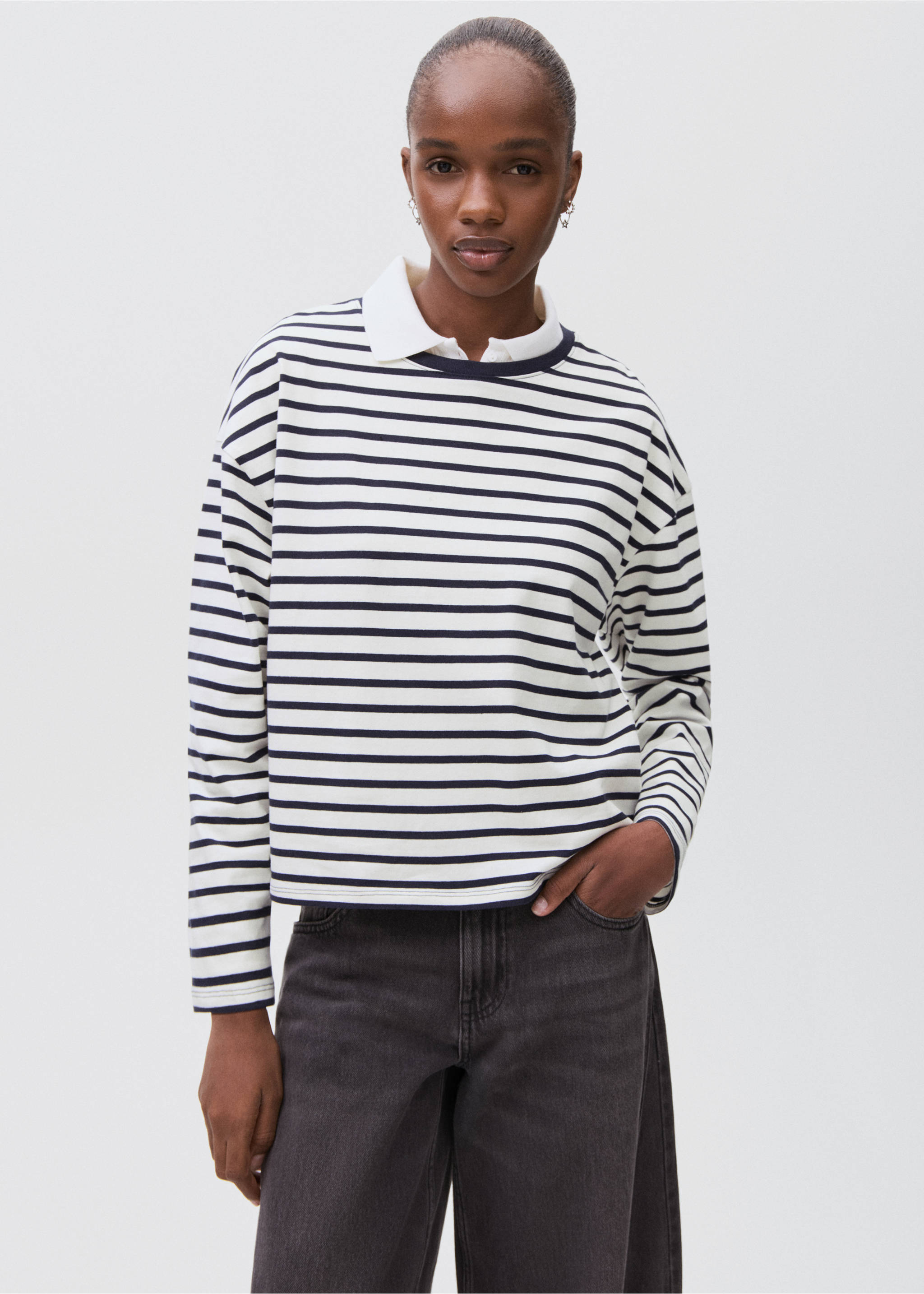 Striped cotton T-shirt - Medium plane, Navy. Ref: 17025804-00.