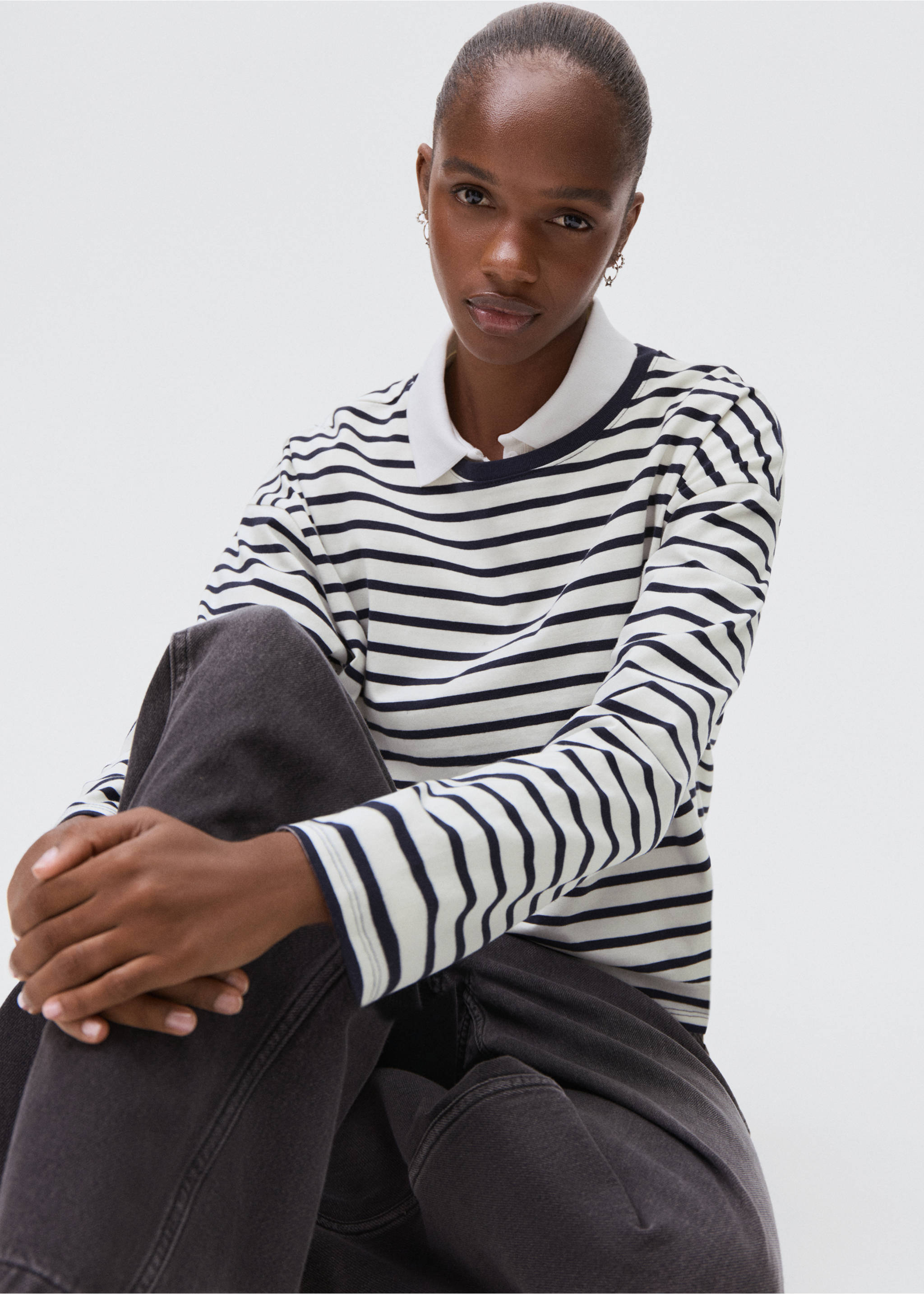 Striped cotton T-shirt - Details of the article 2, Navy. Ref: 17025804-00.