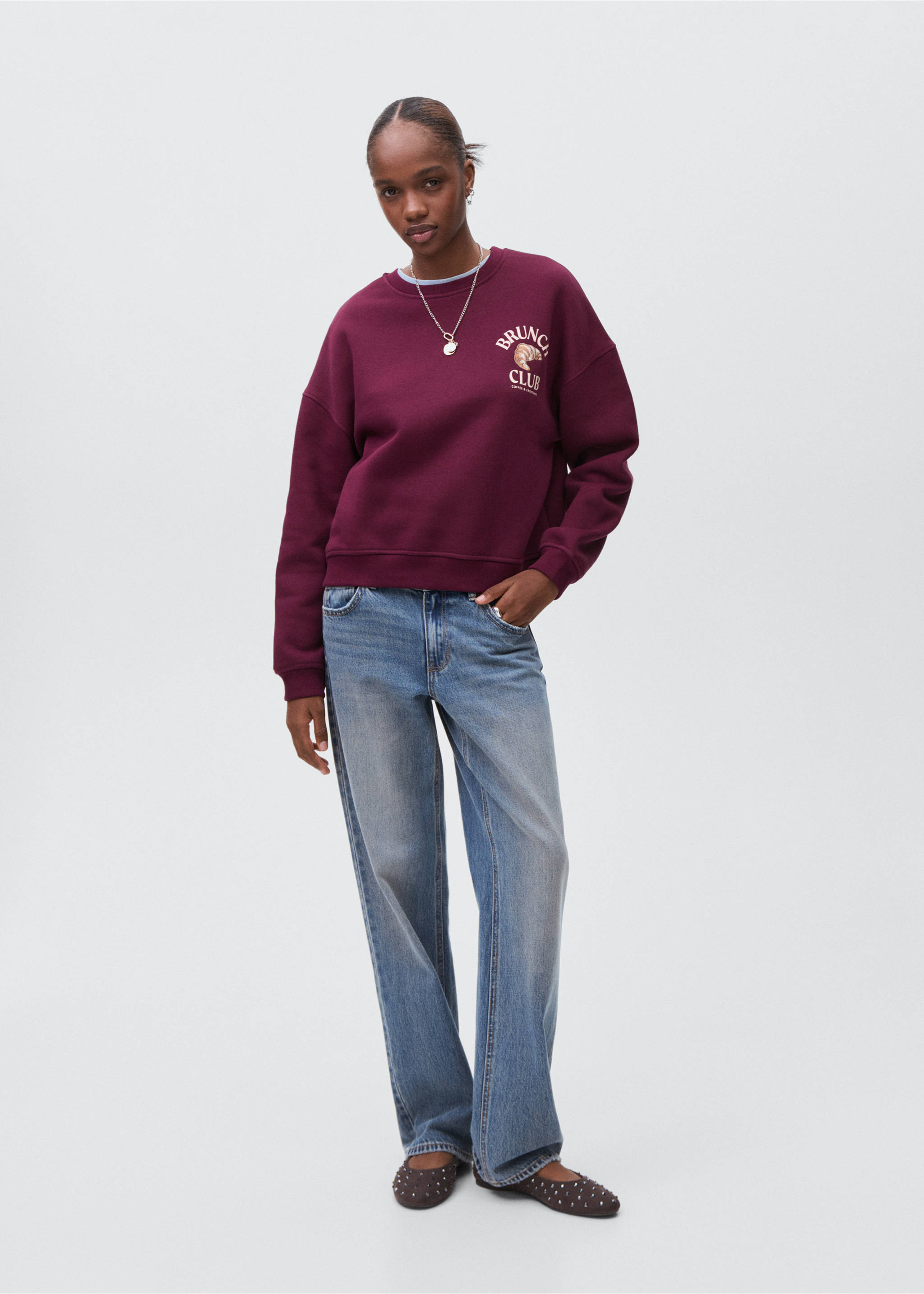 Printed cotton sweatshirt - General plane, Maroon. Ref: 17025807-00.
