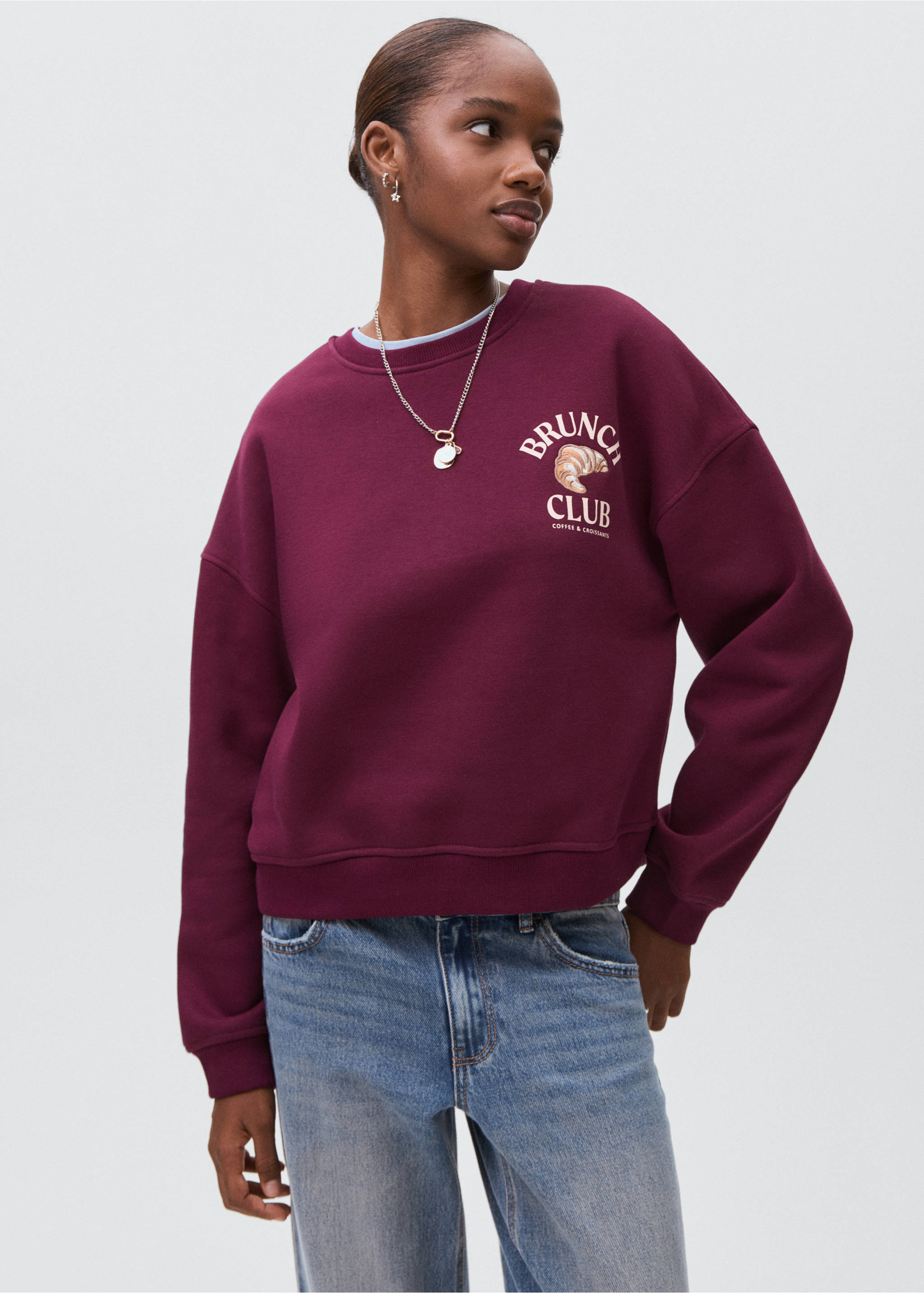 Printed cotton sweatshirt - Medium plane, Maroon. Ref: 17025807-00.