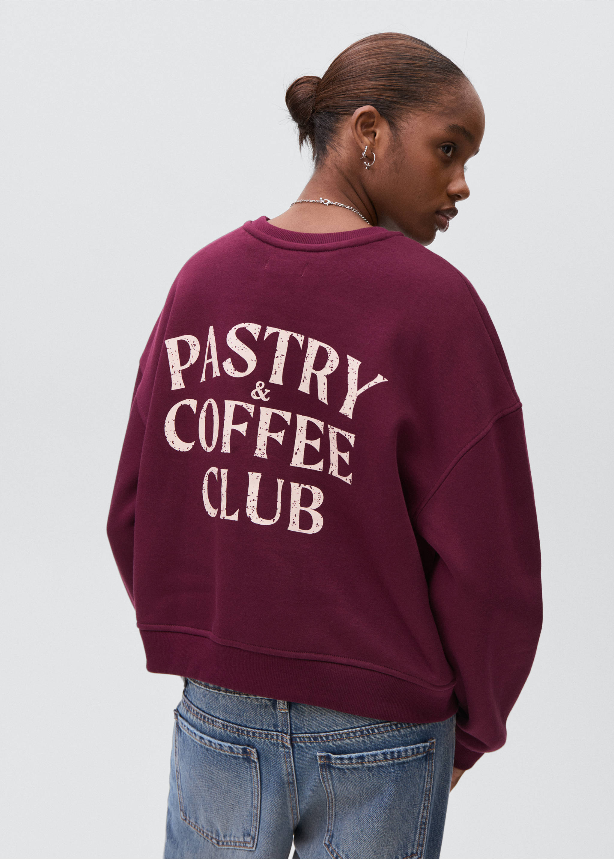 Printed cotton sweatshirt - Reverse of the article, Maroon. Ref: 17025807-00.