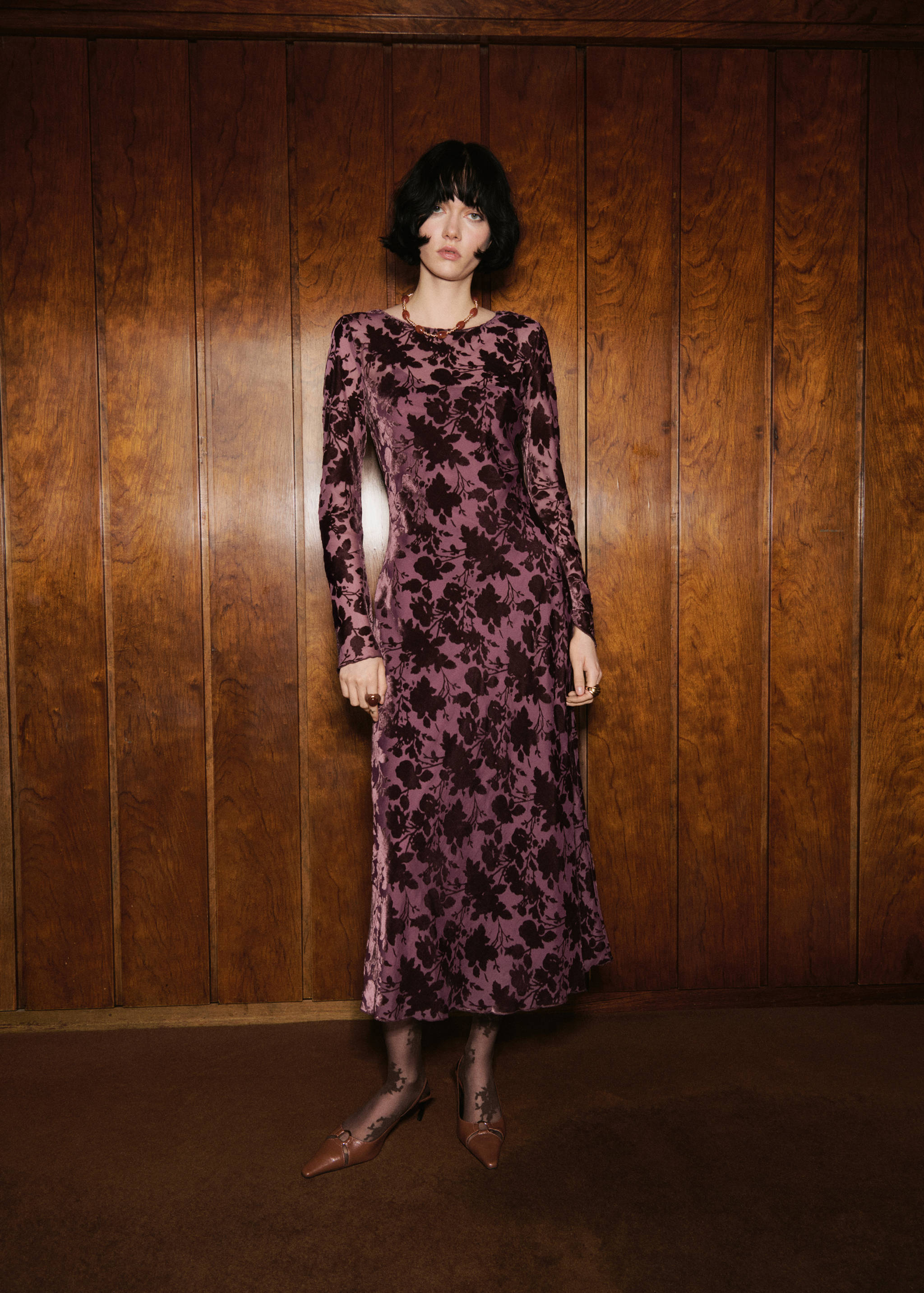 Floral jacquard dress with bell sleeves - General plane