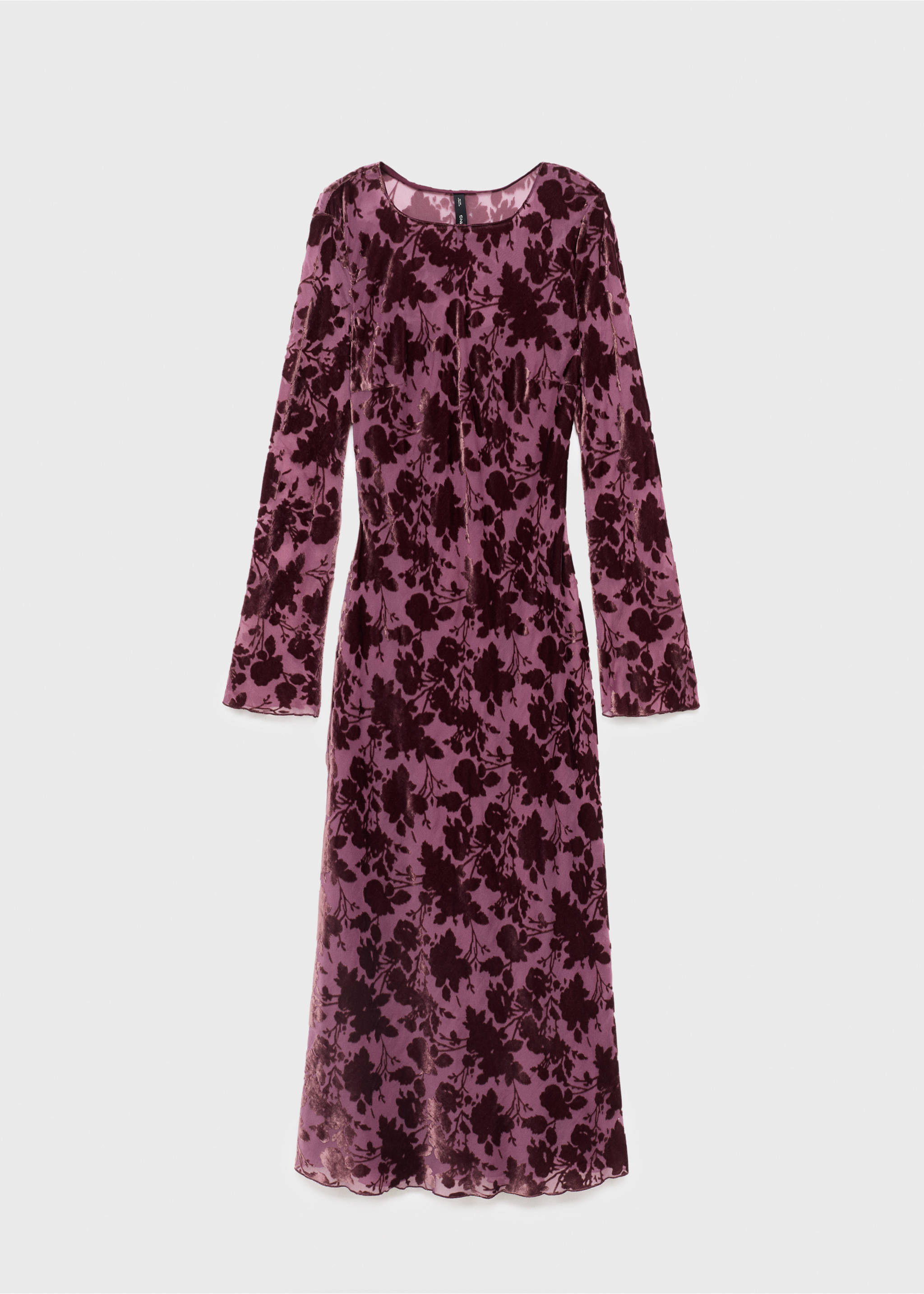 Floral jacquard dress with bell sleeves - Article without model, Burgundy. Ref: 17025814-00.